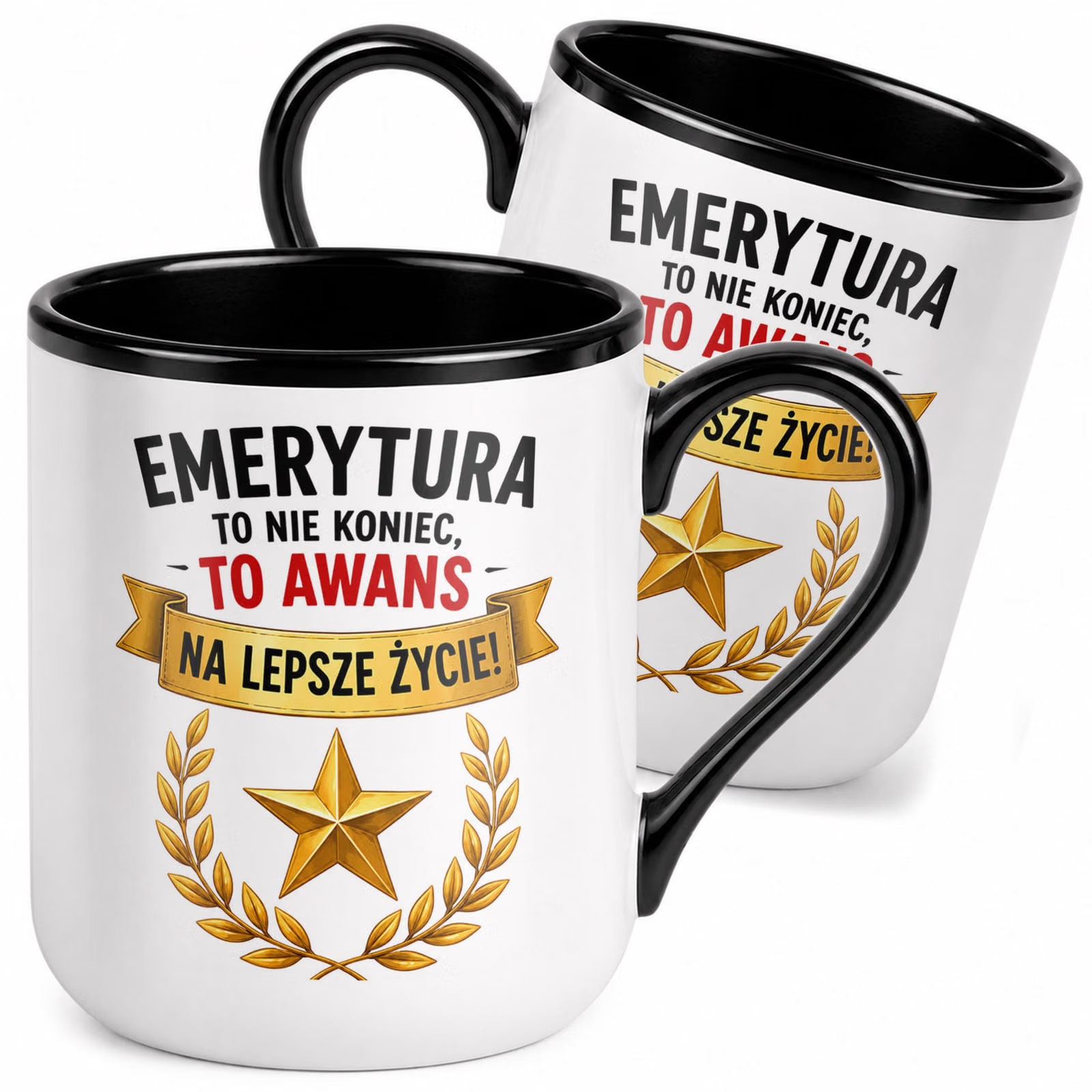 Kubek z nadrukiem Premium Czarny Emerytura Dla Emeryta Upominek Prezent