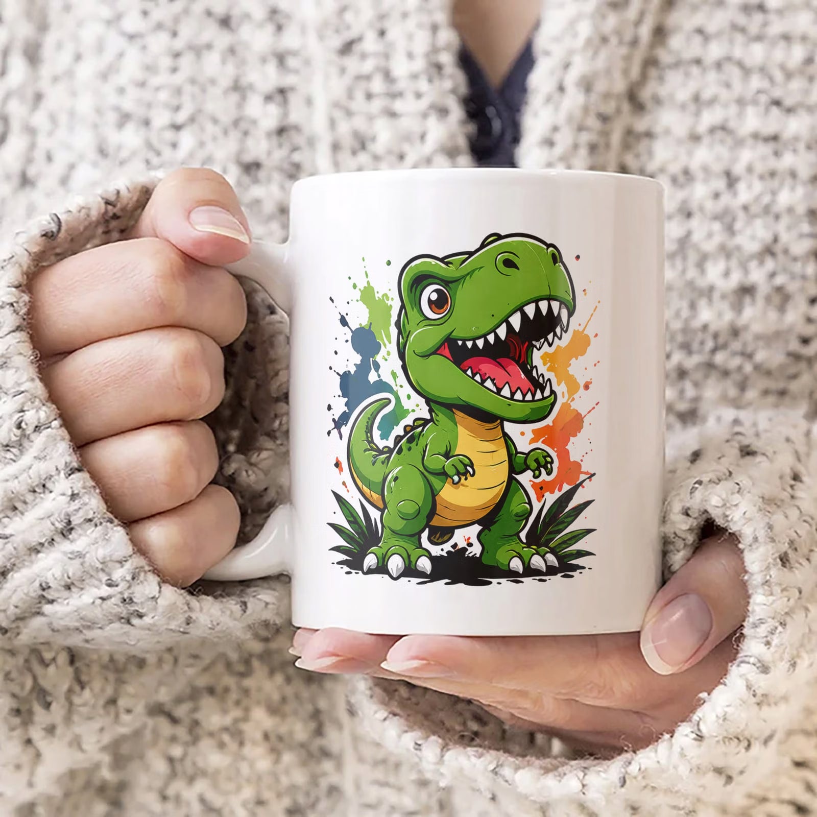 Biały Kubek z nadrukiem Dinozaur Dla Dzieci Prezent Upominek
