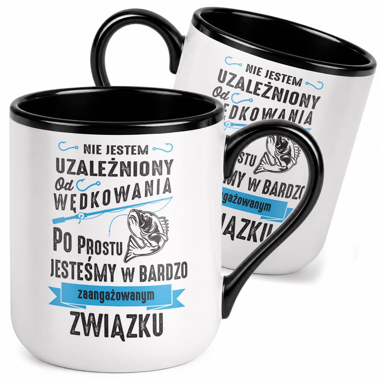 Kubek z nadrukiem Premium Czarny Dla Wędkarza Rybak Upominek Prezent