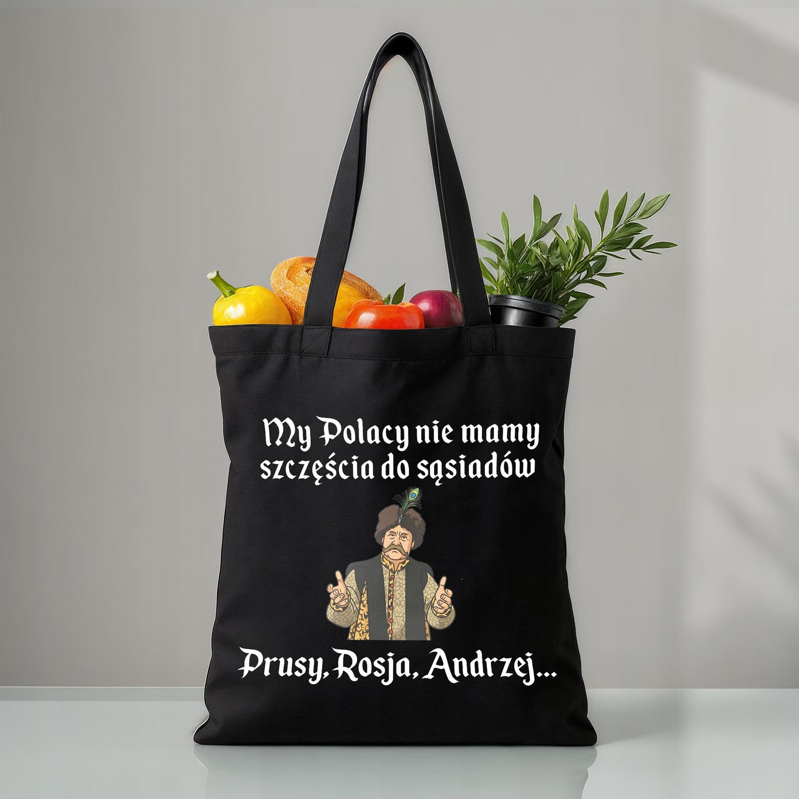 Torba bawełniana czarna na zakupy 1670 Nie Mamy Szczęścia Do Sąsiadów
