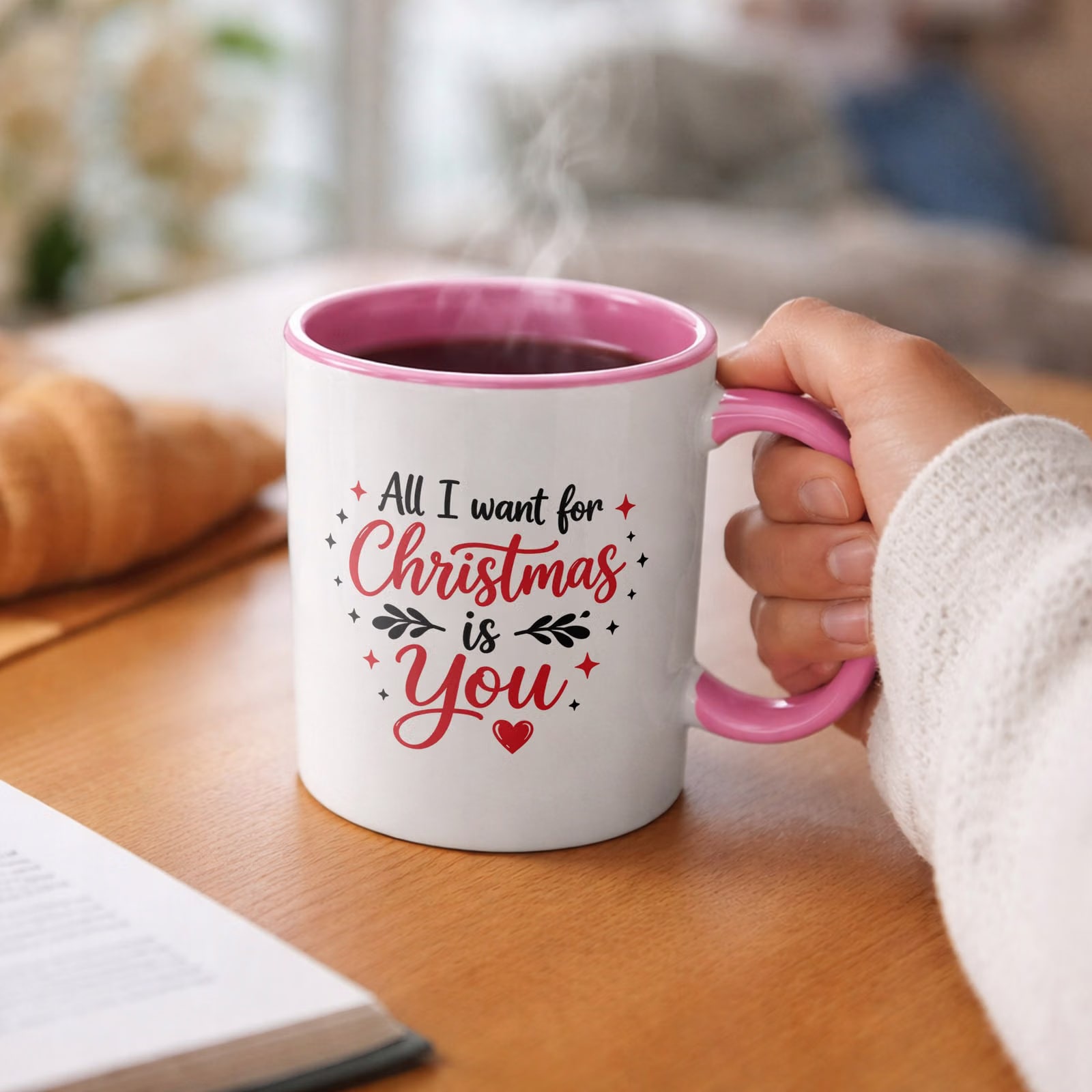 Kubek Różowy z Nadrukiem Boże Narodzenie All I Want For Christmas Prezent