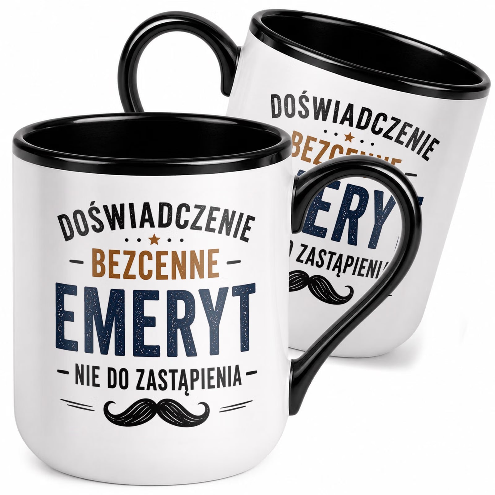 Kubek z nadrukiem Premium Czarny Emerytura Dla Emeryta Upominek Prezent