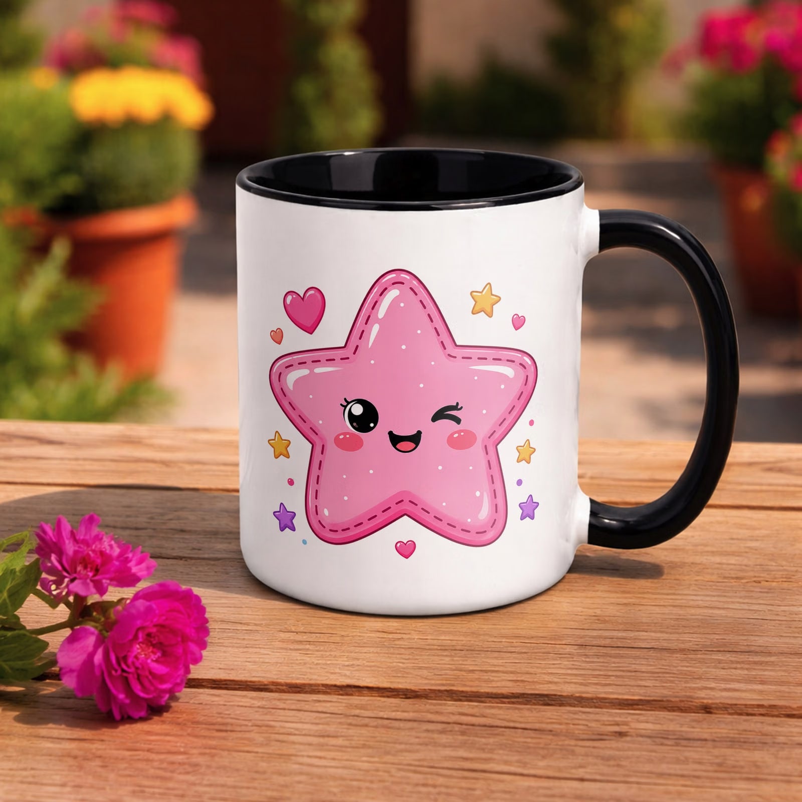 Kubek Czarny z nadrukiem Kawaii Gwiazdka Dla Dzieci Prezent Upominek