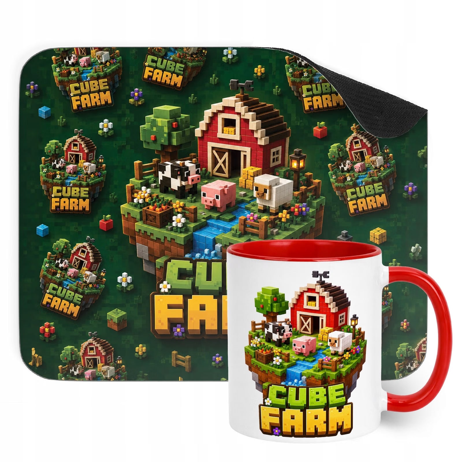 Zestaw Kubek Czerwony Podkładka pod mysz z nadrukiem gra Cube Farm