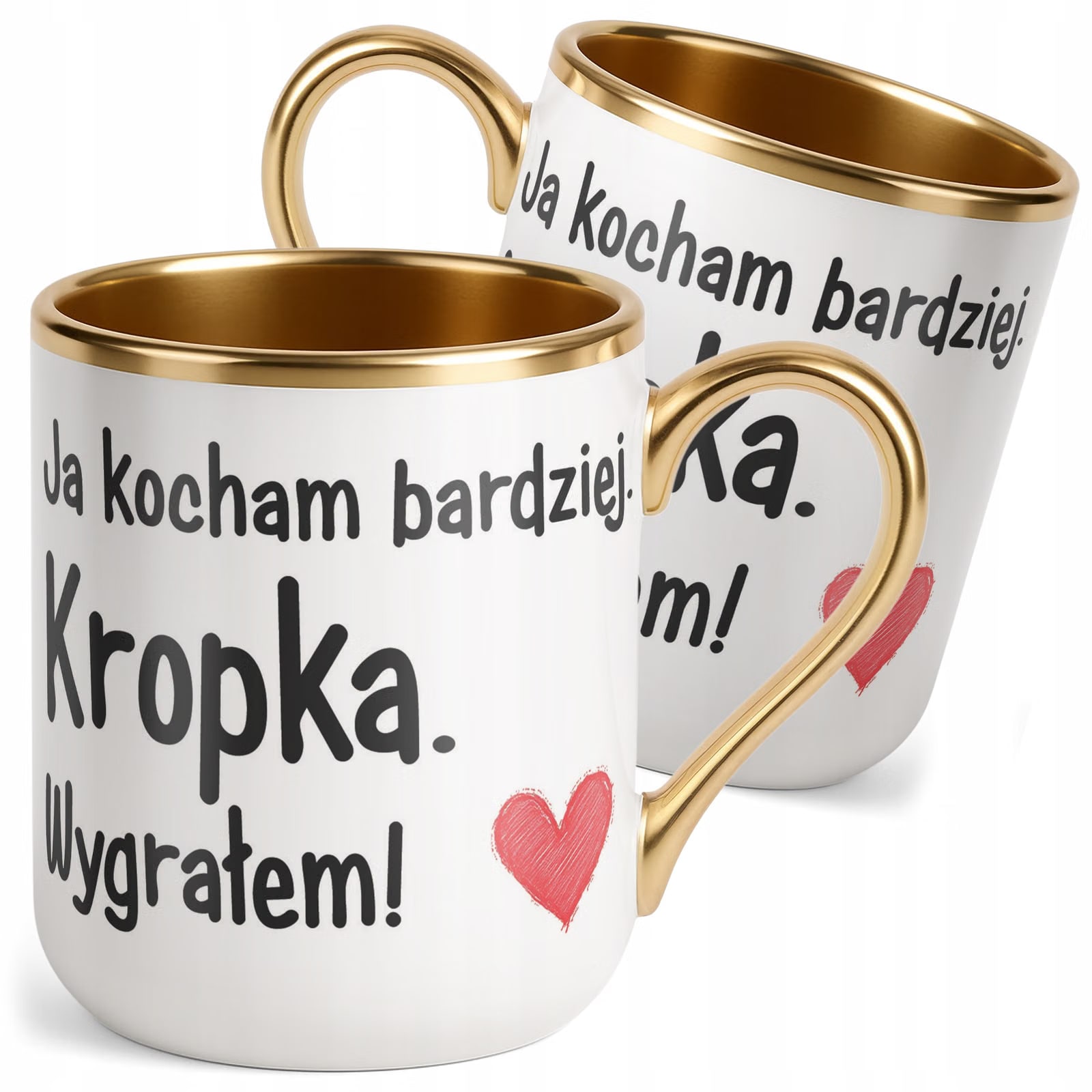 Kubek Premium Złoty Walentynki Ja Kocham Bardziej Kropka Prezent