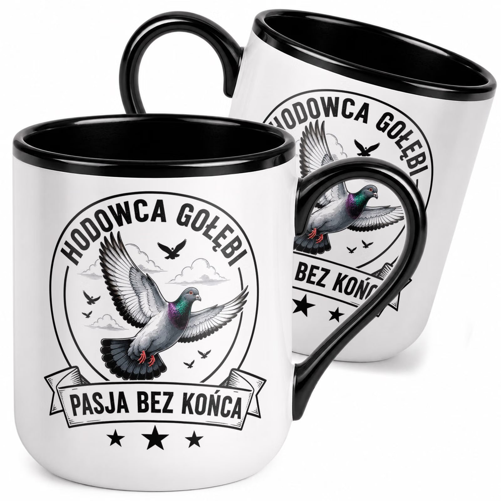 Kubek z nadrukiem Premium Czarny Dla Gołębiarza Hodowca Gołębi Prezent