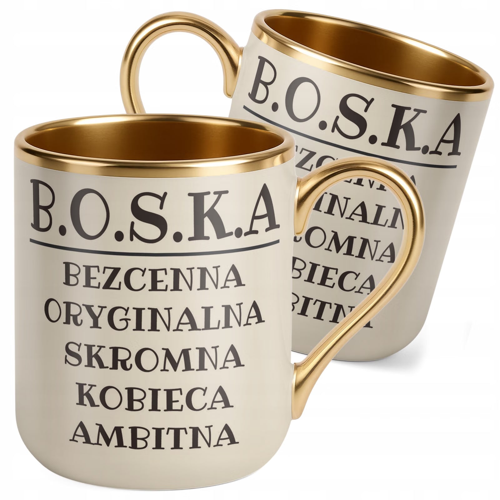 Kubek Premium Złoty Ecru B.O.S.K.A Dla Kobiety Śmieszny Zabawny Prezent