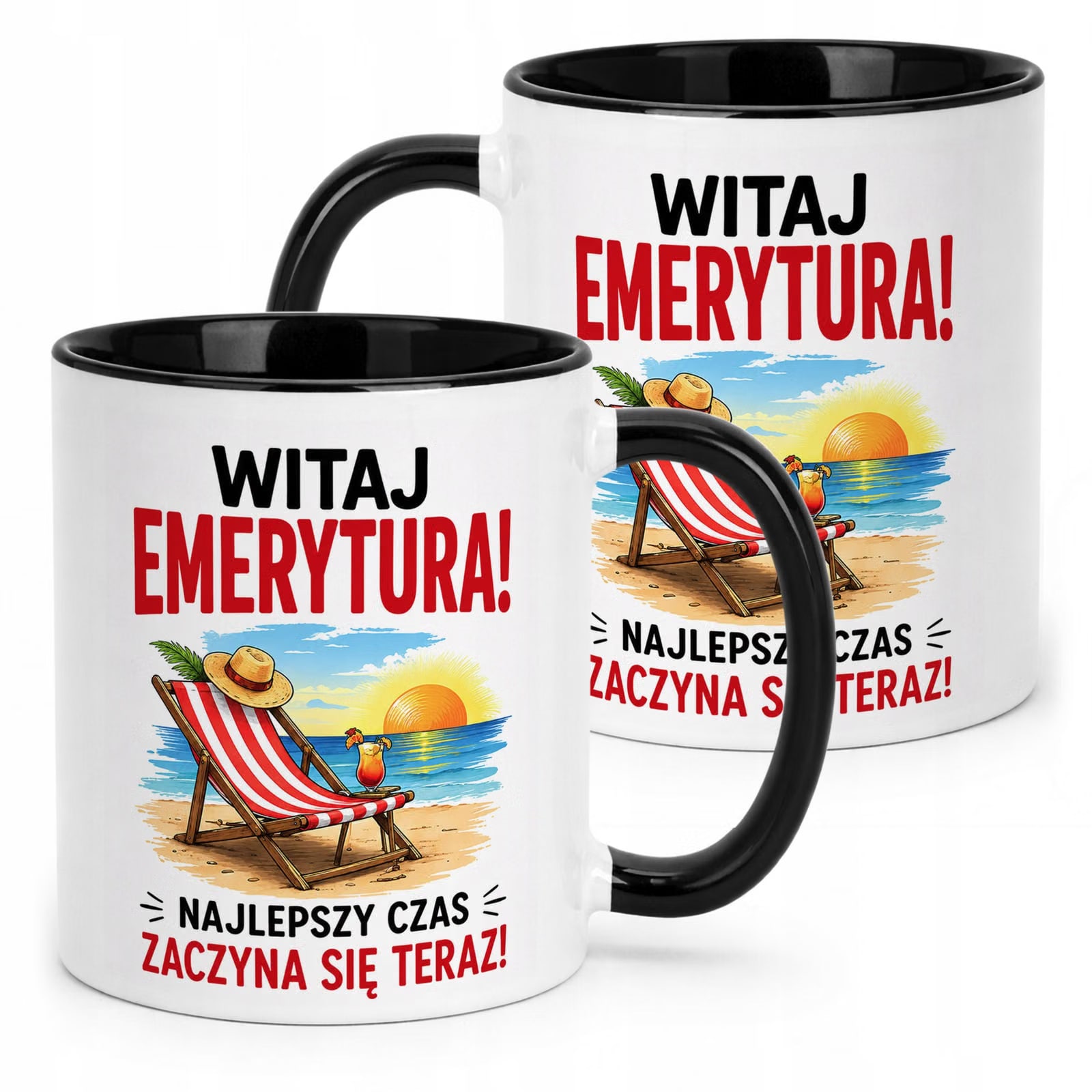 Kubek Czarny z nadrukiem Emerytura Dla Emeryta Emerytki Upominek Prezent