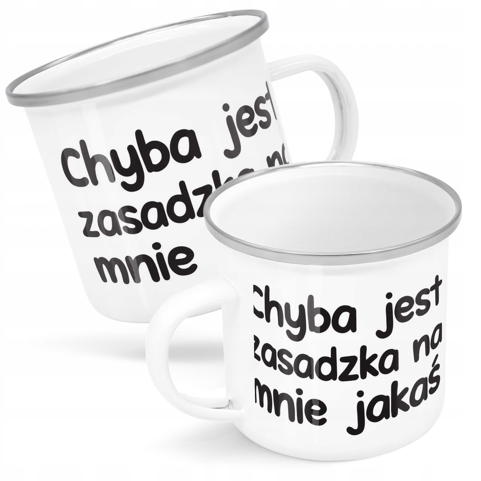 Kubek Emaliowany Chyba Jest Zasadzka Mnie Jakaś z Nadrukiem Biały Metalowy