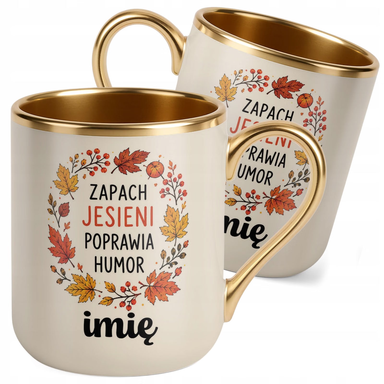 Kubek Personalizowany z nadrukiem Premium Złoty Ecru Jesienny Jesień