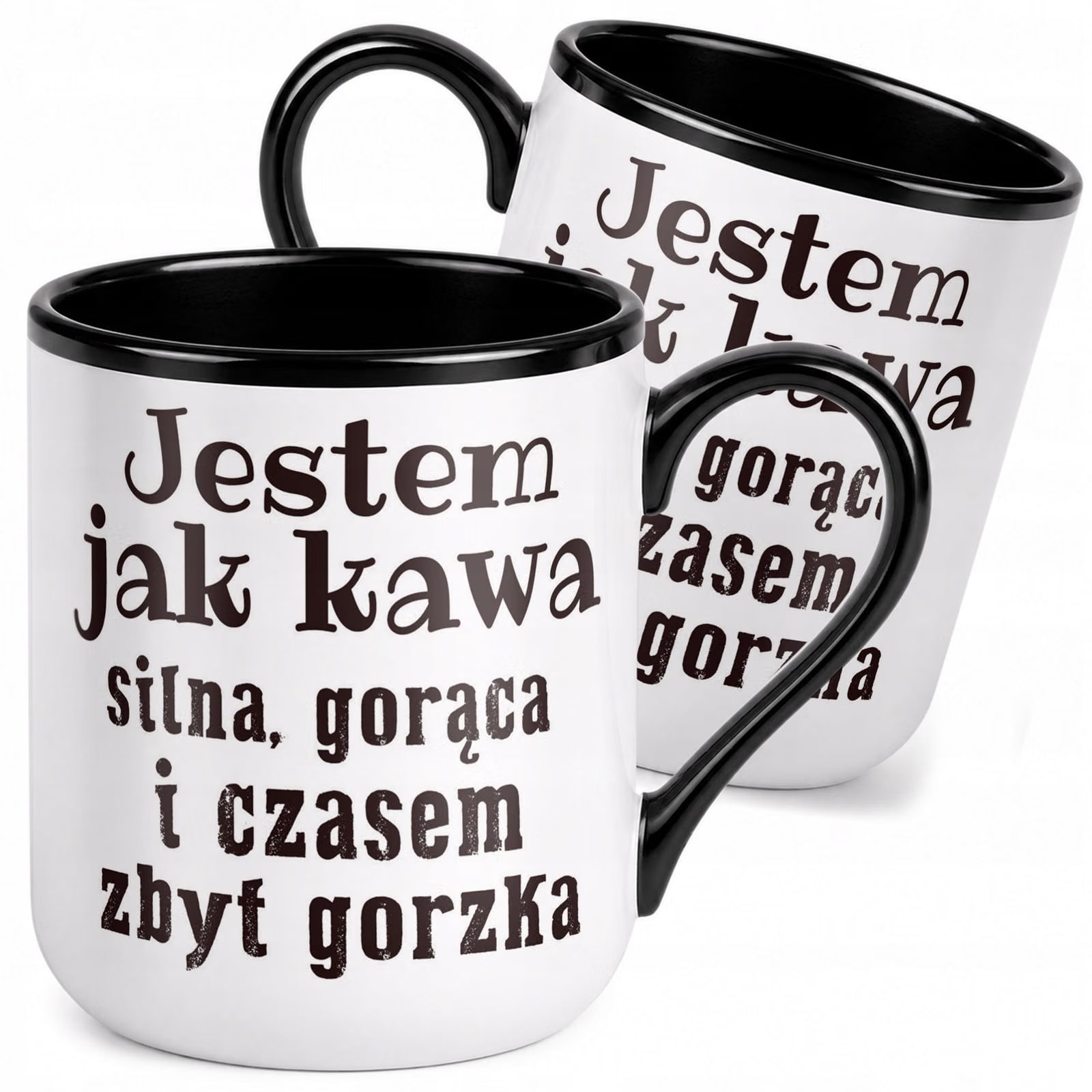 Kubek z nadrukiem Premium Czarny Jestem Jak Kawa Upominek Prezent