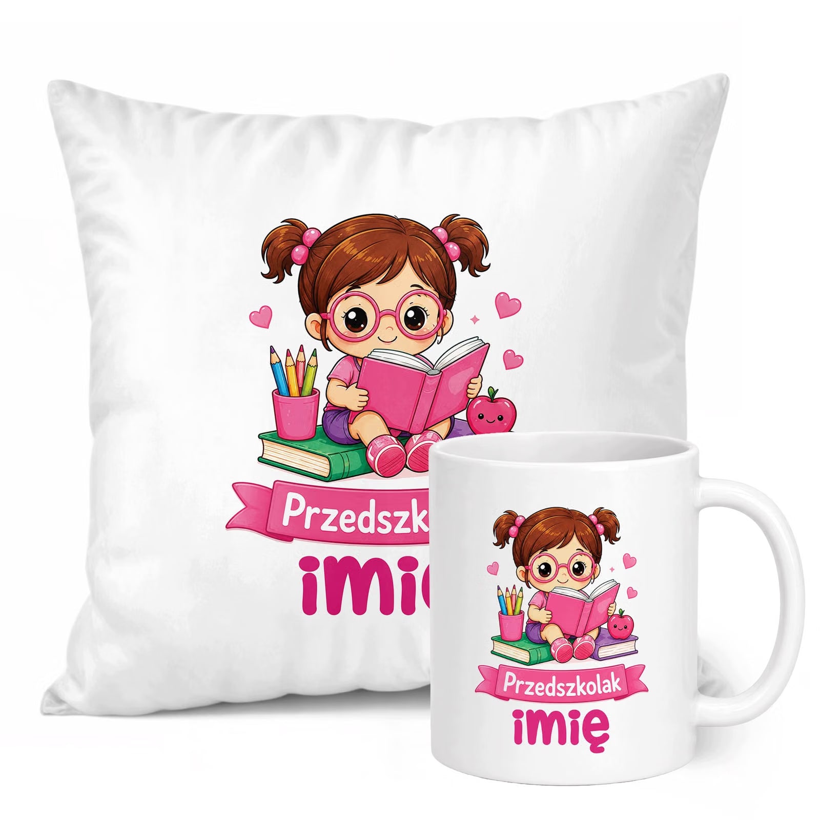 Zestaw Personalizowany Kubek Biały Poduszka Przedszkolak Prezent