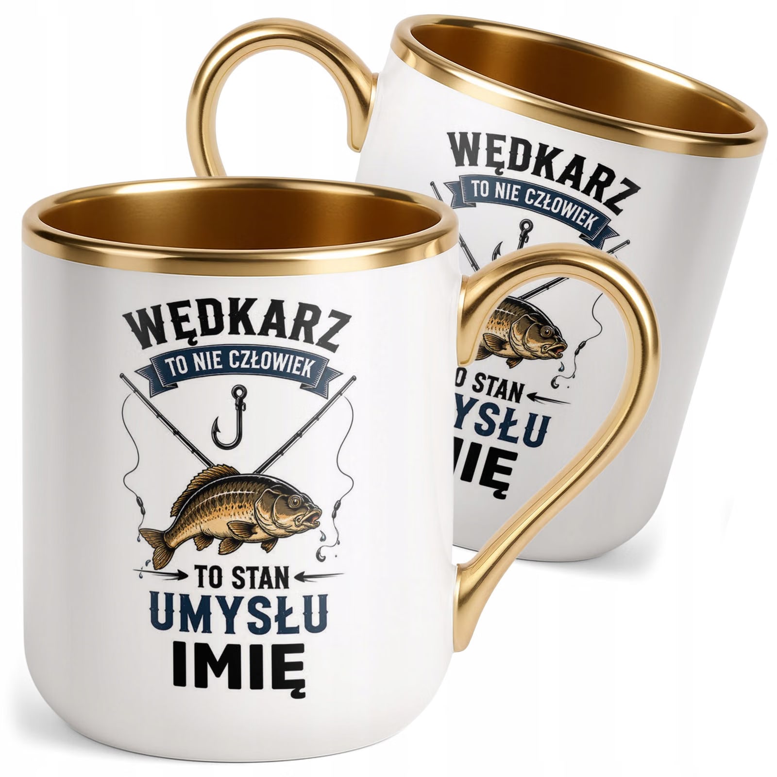 Kubek Personalizowany z nadrukiem Premium Złoty Dla Wędkarza Prezent