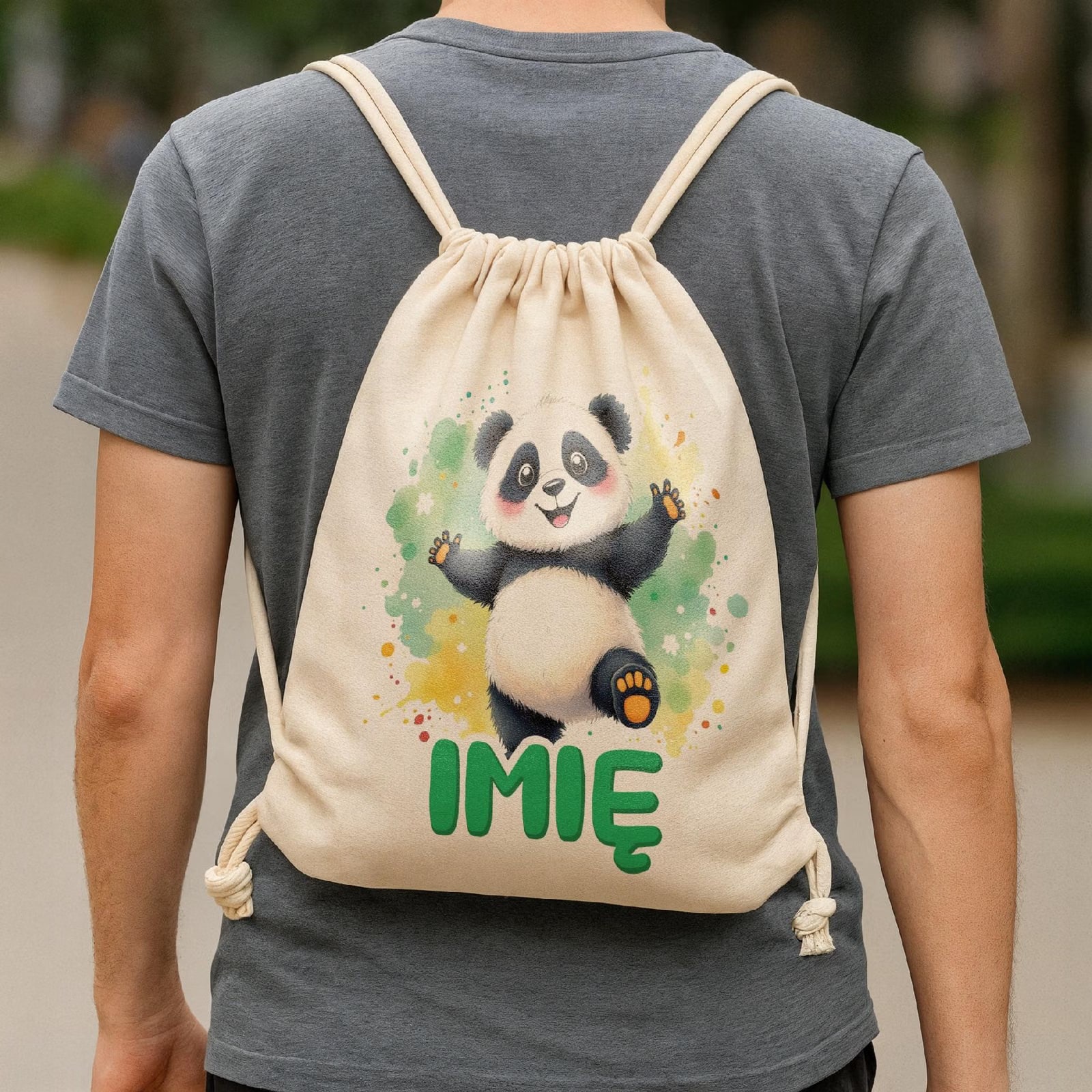 Plecak bawełniany Personalizowany Panda Zwierzak Słodki Dla Dzieci