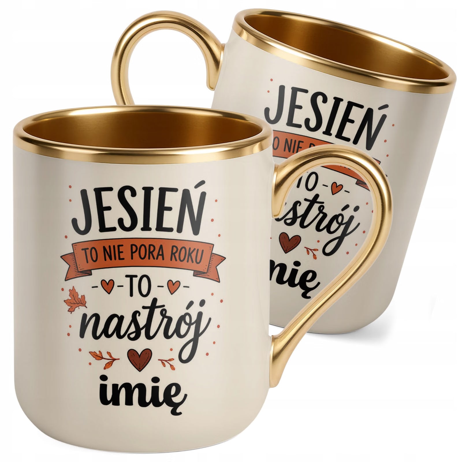 Kubek Personalizowany z nadrukiem Premium Złoty Ecru Jesienny Jesień