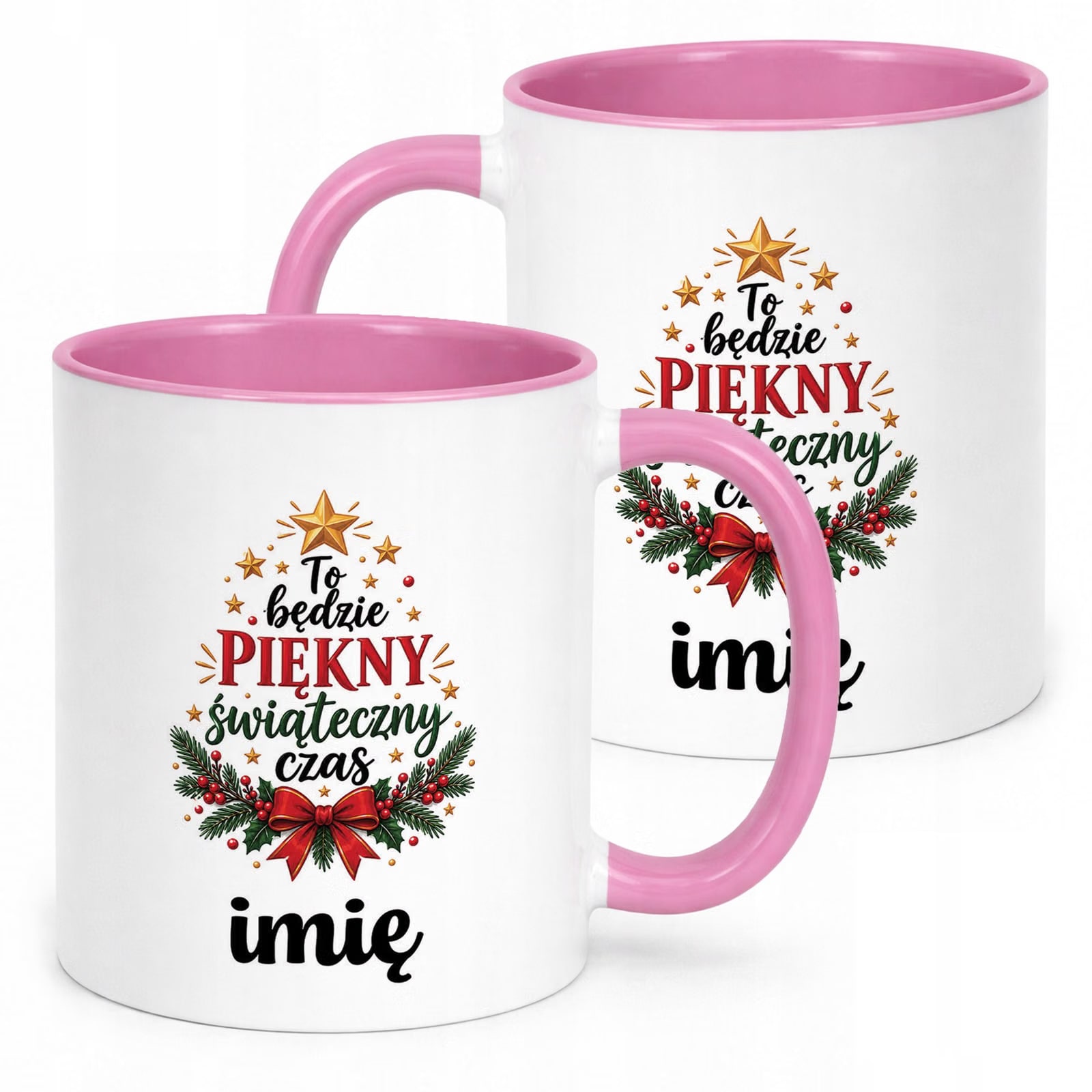 Kubek Różowy Personalizowany z Nadrukiem Boże Narodzenie Święta Prezent