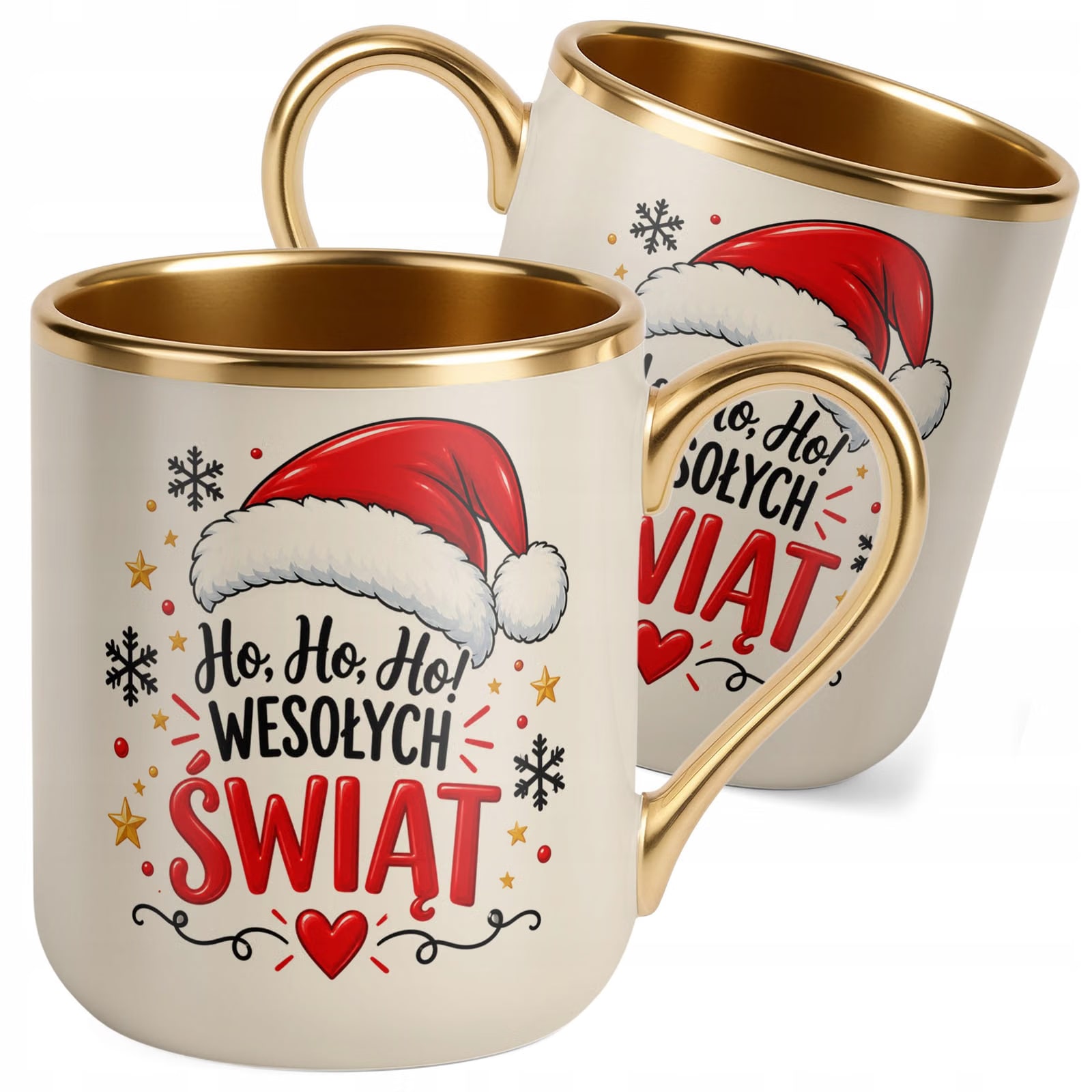 Kubek Premium Złoty Ecru Boże Narodzenie Ho Ho Ho Wesołych Świąt Prezent