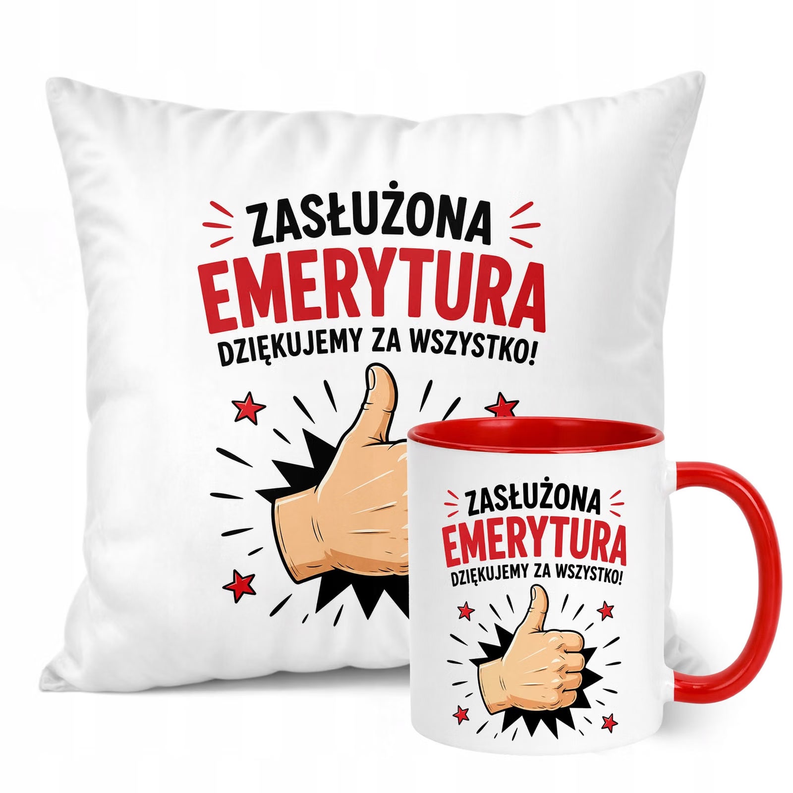 Zestaw Kubek Czerwony Poduszka Z Nadrukiem Emerytura Prezent