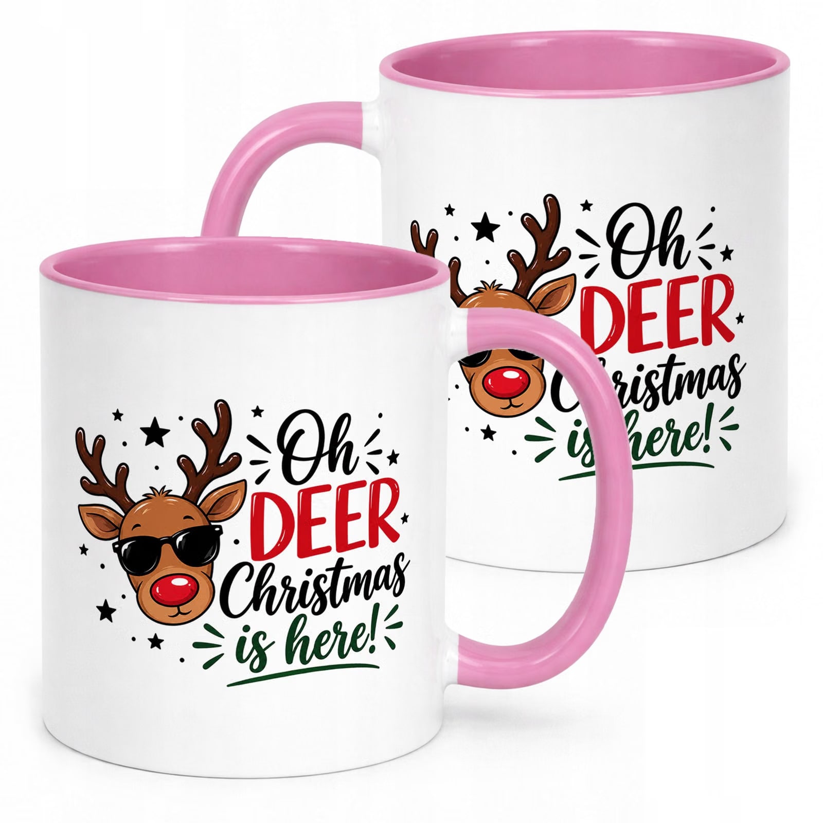 Kubek Różowy z Nadrukiem Boże Narodzenie Mikołajki Oh Deer Renifer Prezent