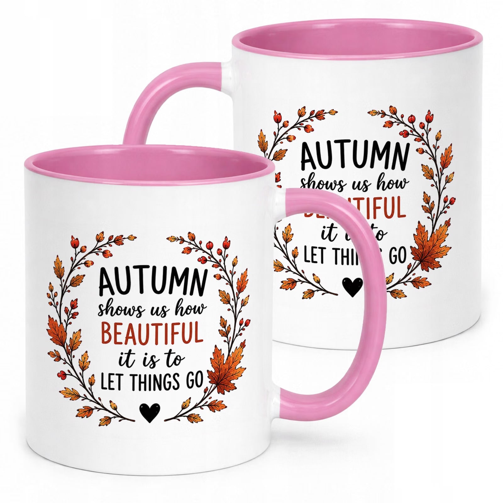 Różowy Kubek z nadrukiem Jesienny Jesień Autumn shows us Prezent