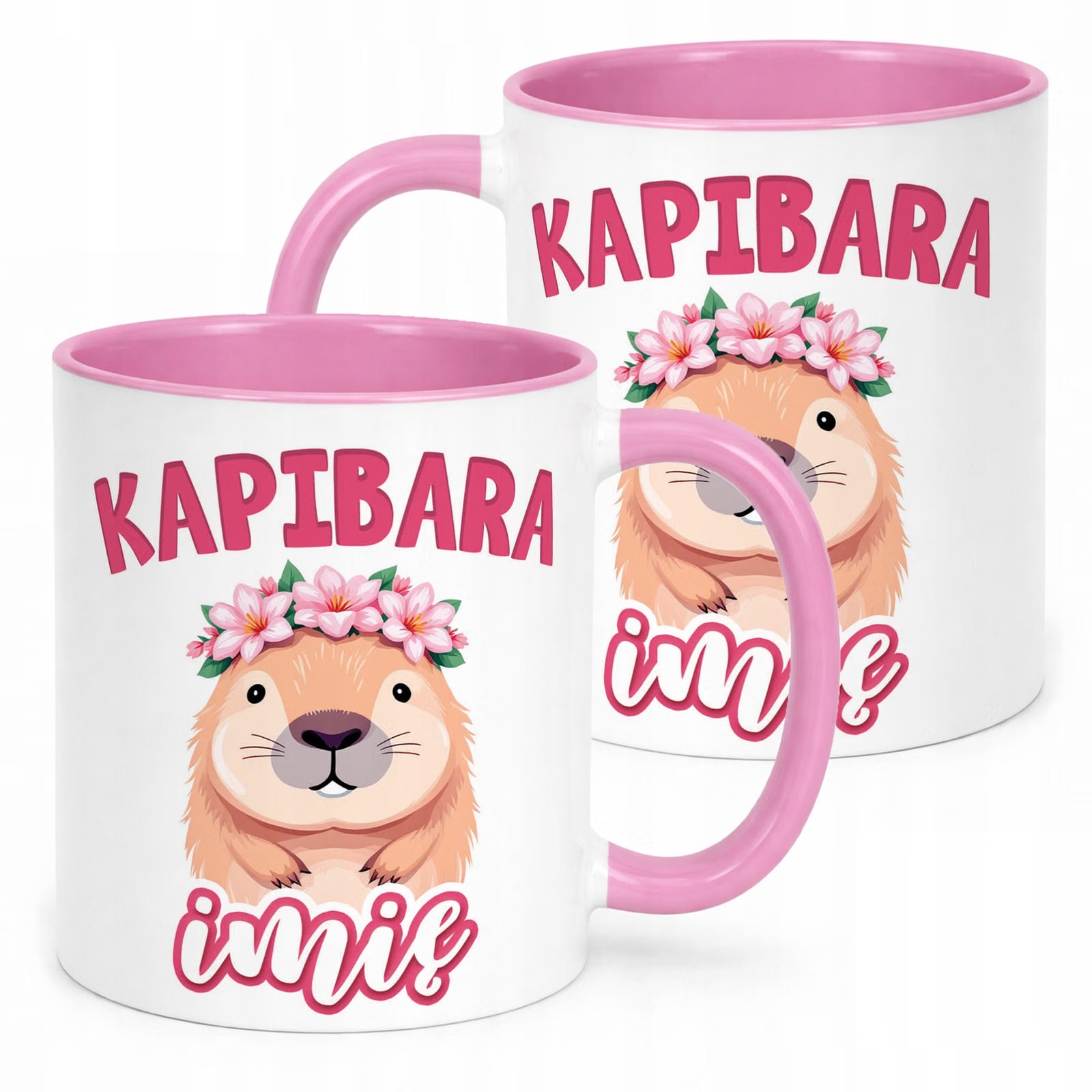 Kubek Różowy Personalizowany Kapibara Capybara Zwierzak Dla Dzieci