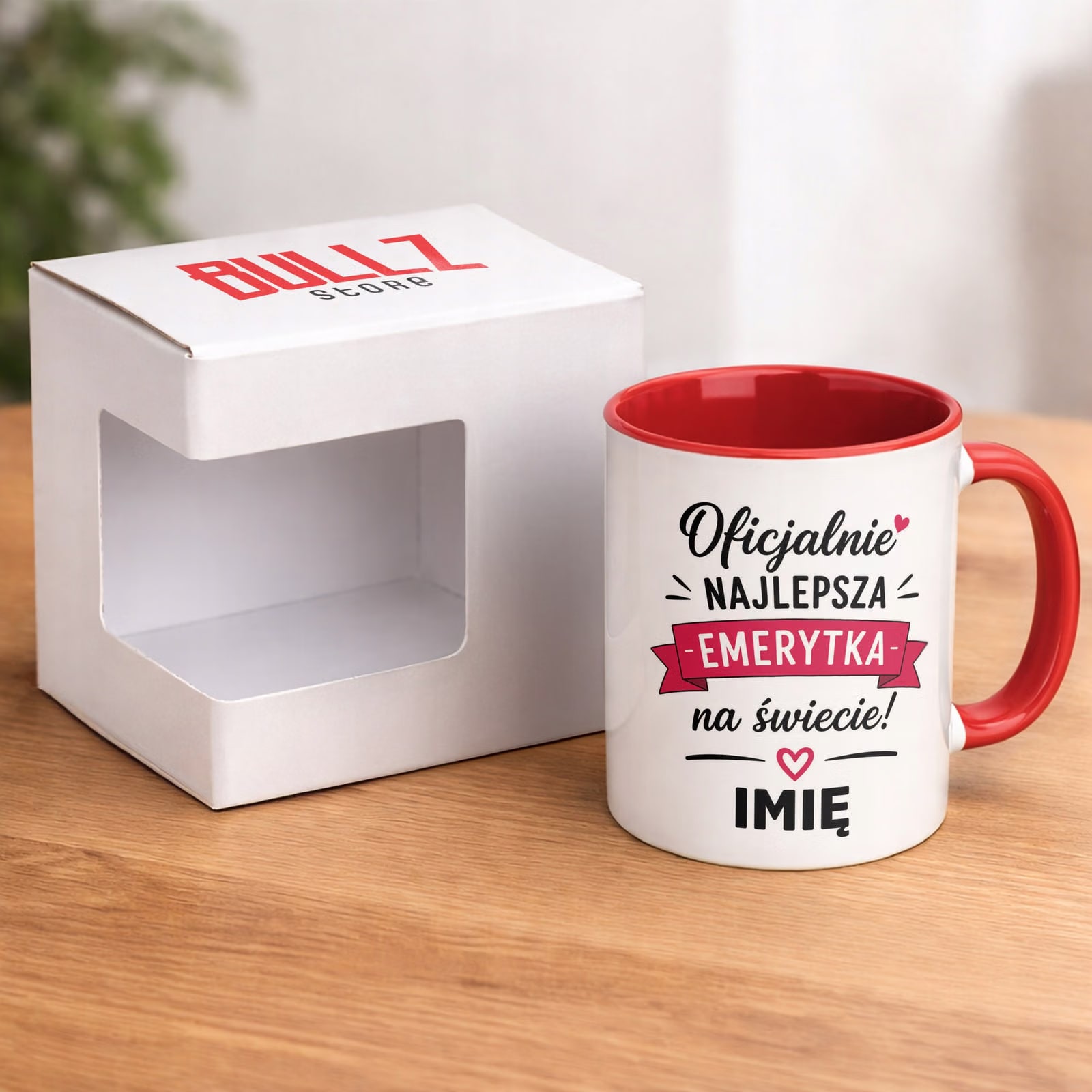 Kubek Czerwony Personalizowany z Nadrukiem Emerytura Dla Emerytki Prezent