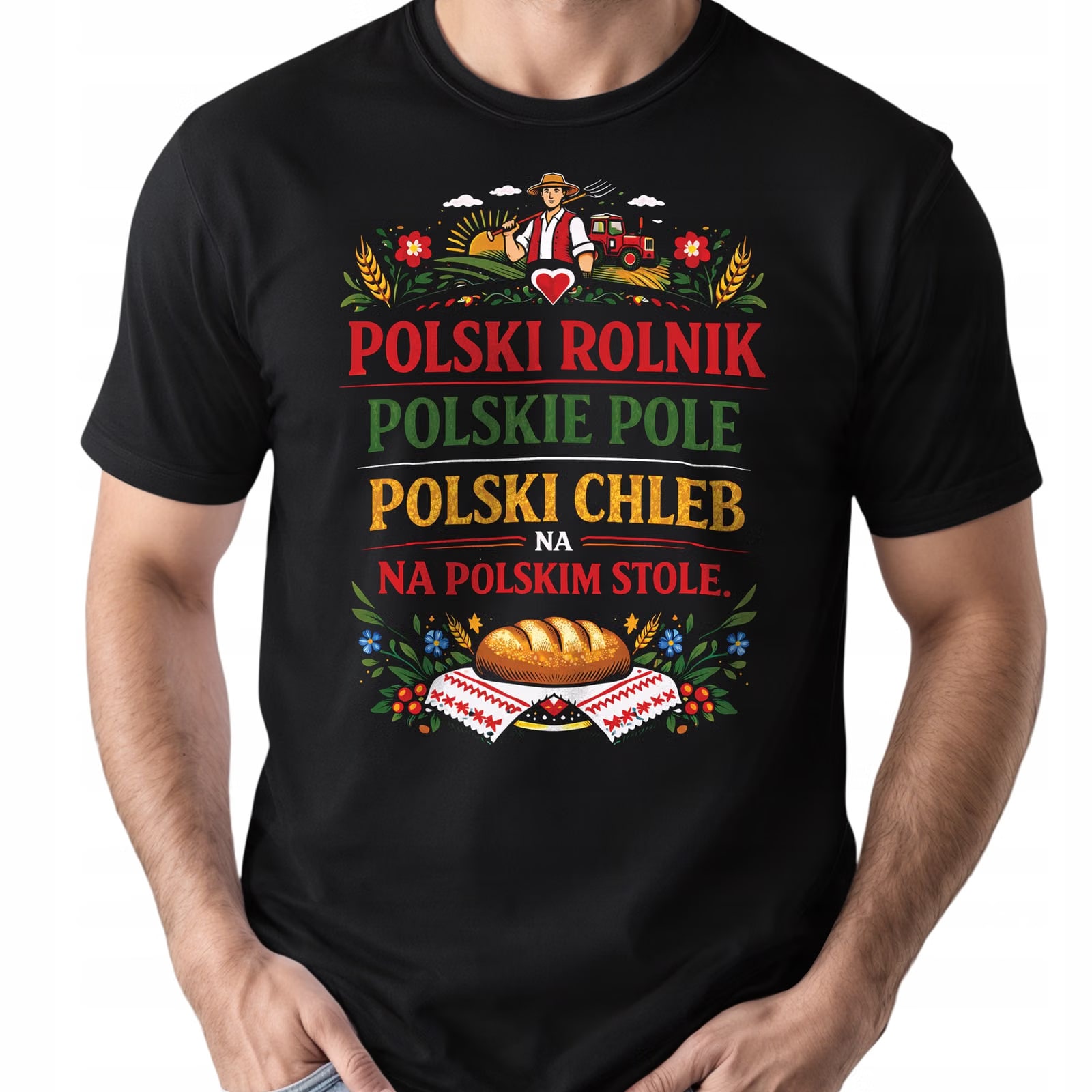 Koszulka czarna męska Polski Rolnik Polskie Pole Chleb na stole r. 3XL