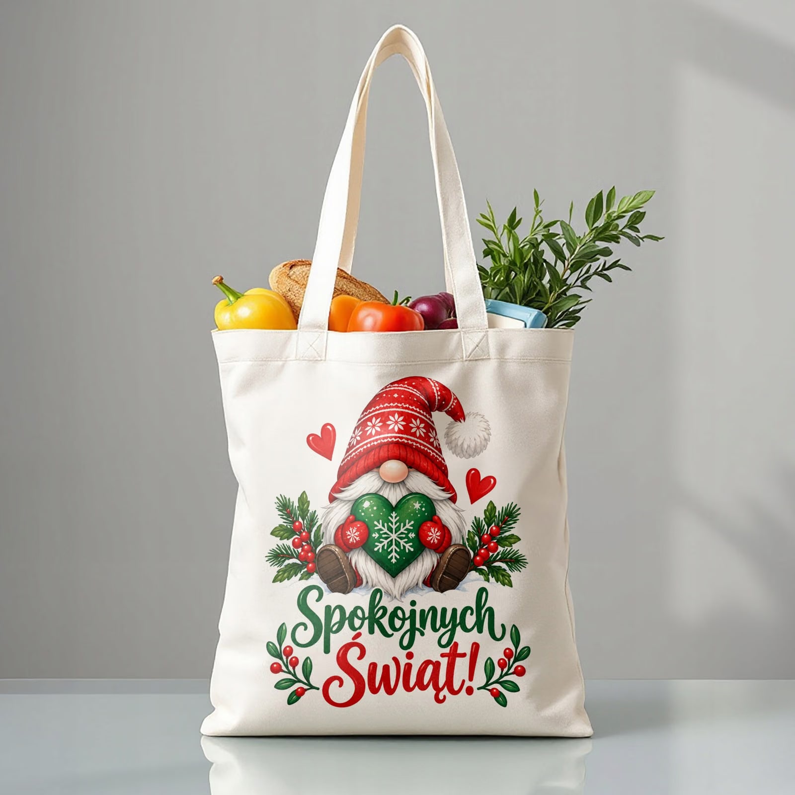 Torba shopper bawełniana świąteczna na zakupy z nadrukiem prezent