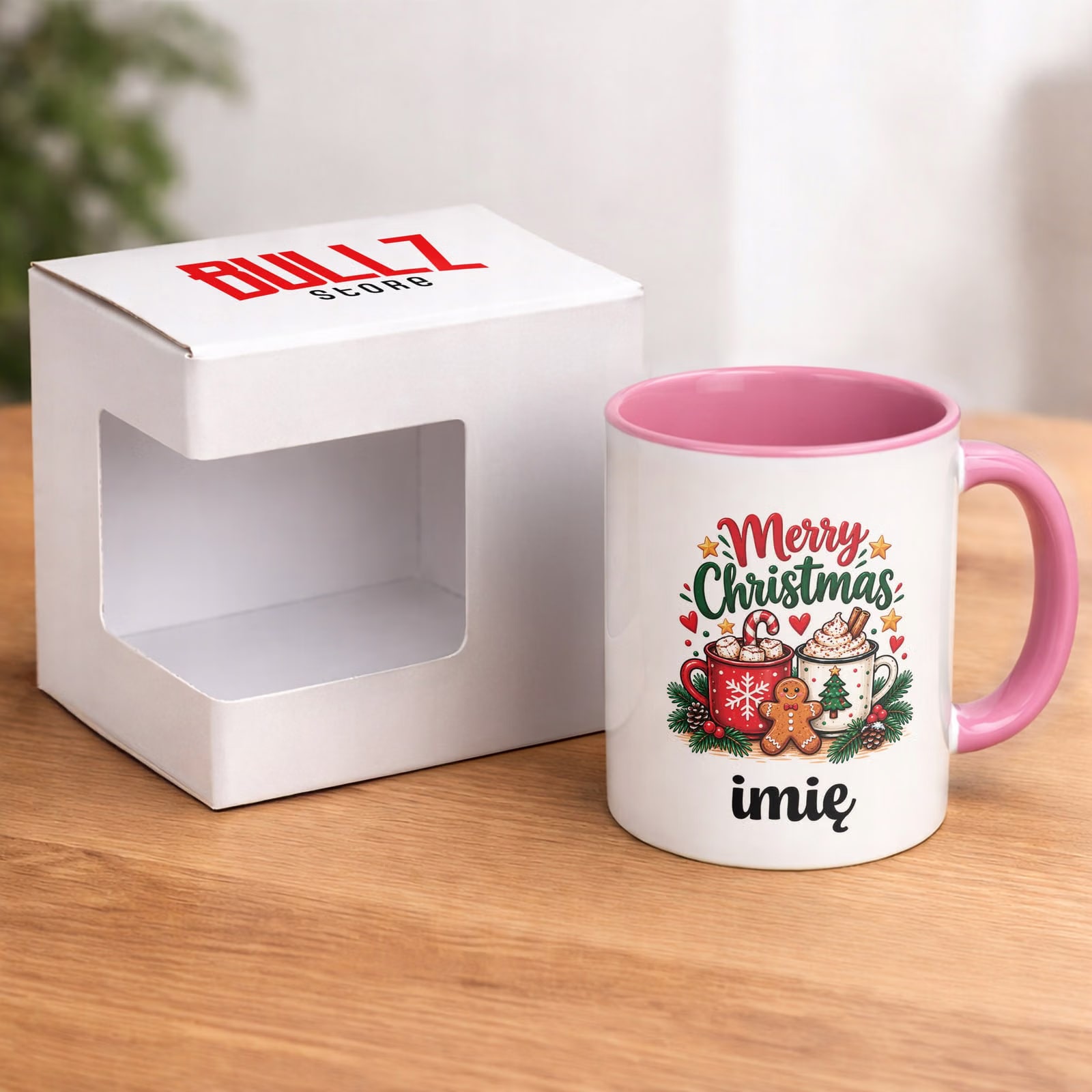 Kubek Różowy Personalizowany z Nadrukiem Boże Narodzenie Święta Prezent