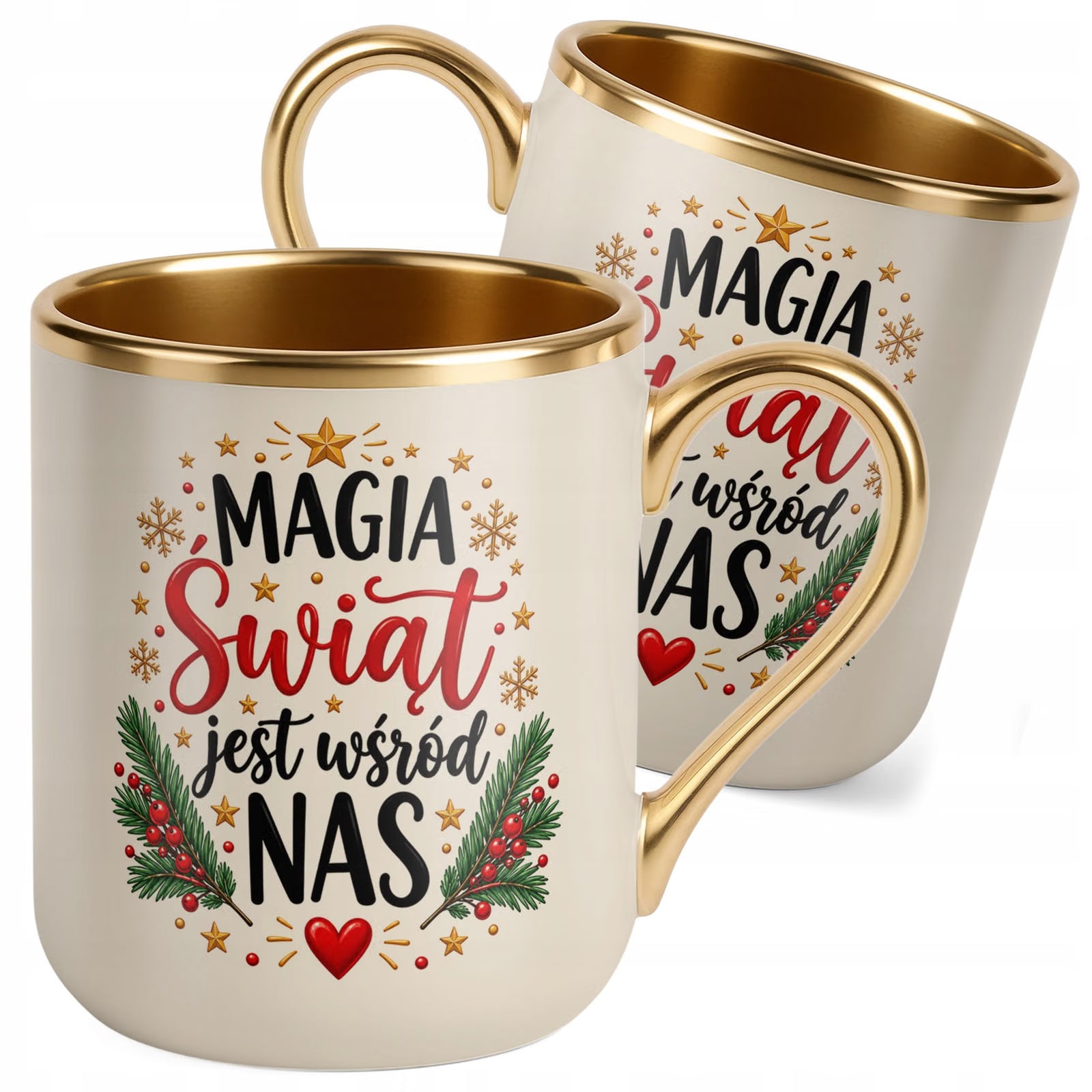 Kubek Premium Złoty Ecru Boże Narodzenie Mikołajki Magia Świąt Prezent