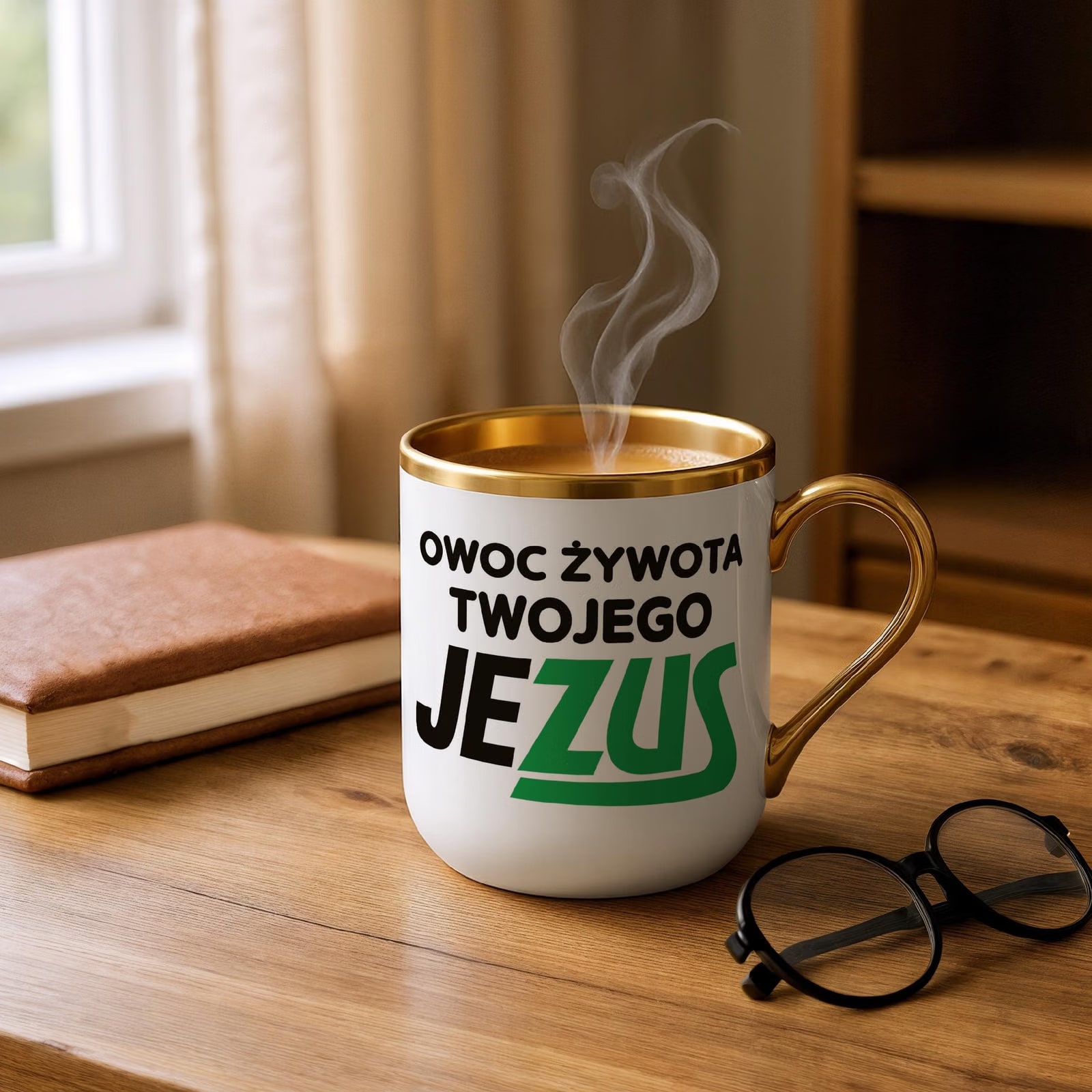 Kubek Premium Złoty Owoc Żywota Twojego Jezus Śmieszny Zabawny Prezent