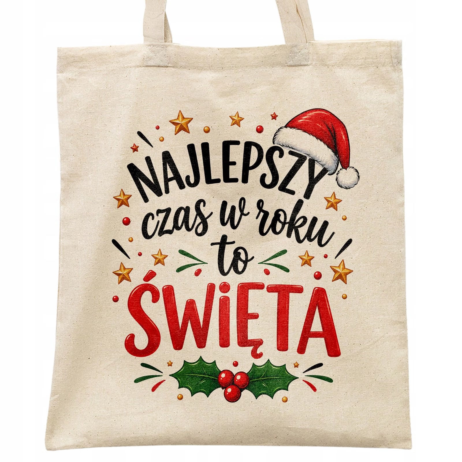 Torba shopper bawełniana świąteczna na zakupy z nadrukiem prezent