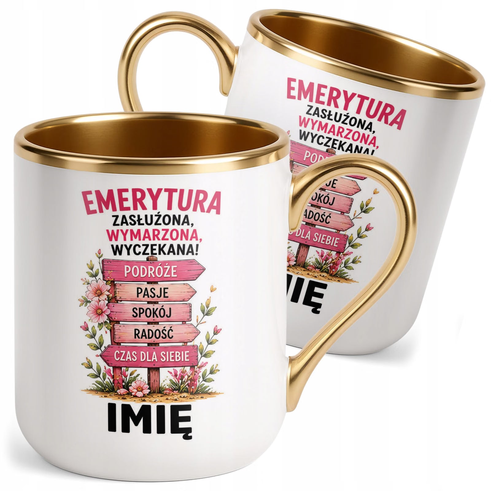 Kubek Personalizowany z nadrukiem Premium Złoty Emerytura Prezent