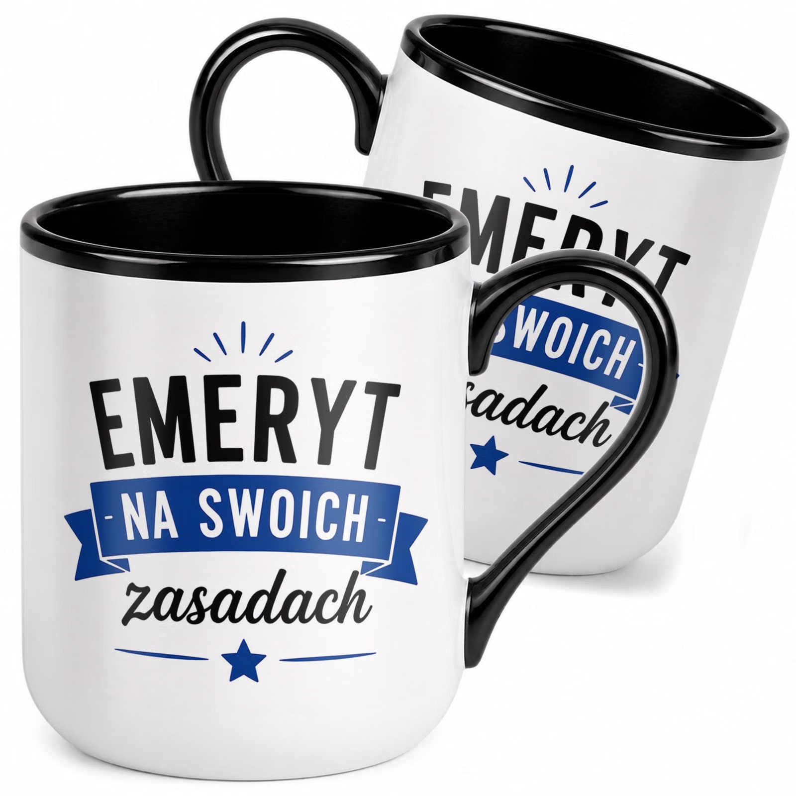 Kubek z nadrukiem Premium Czarny Emerytura Dla Emeryta Upominek Prezent