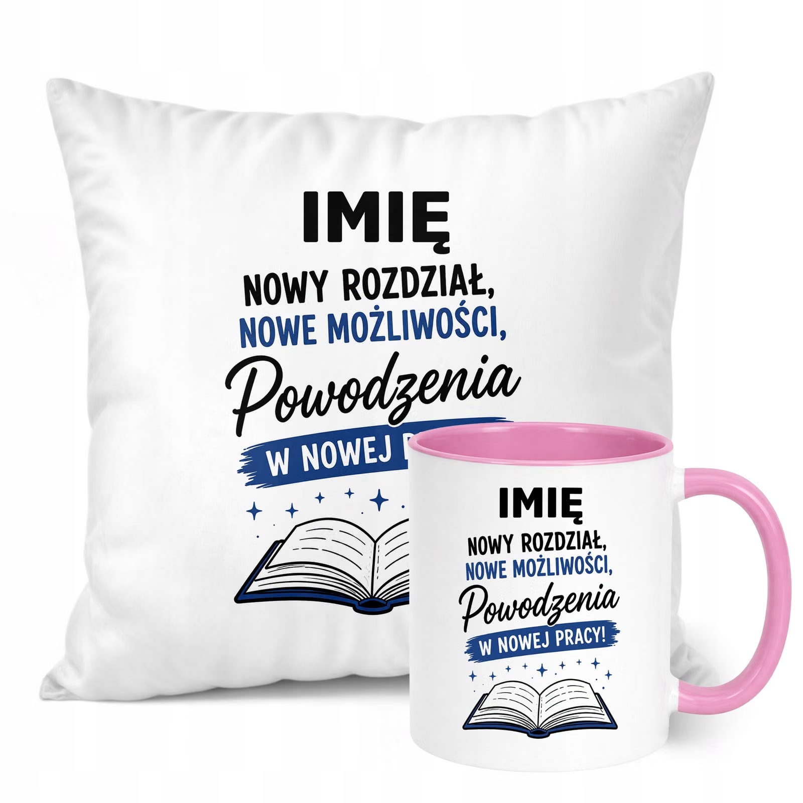 Zestaw Personalizowany Kubek Różowy Poduszka Odejście z Pracy Prezent