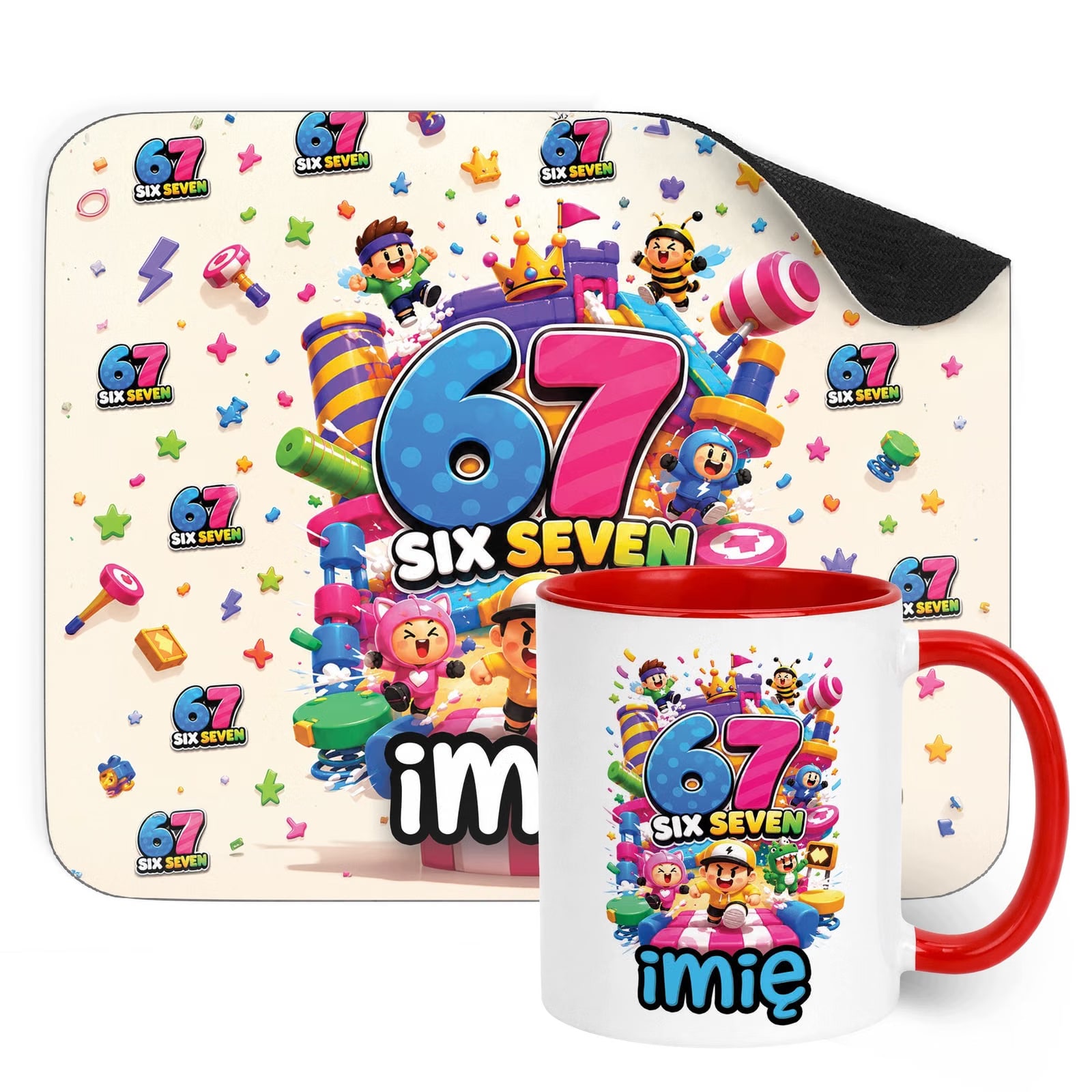 Zestaw personalizowany Kubek Czerwony Podkładka pod mysz 67 Six Seven