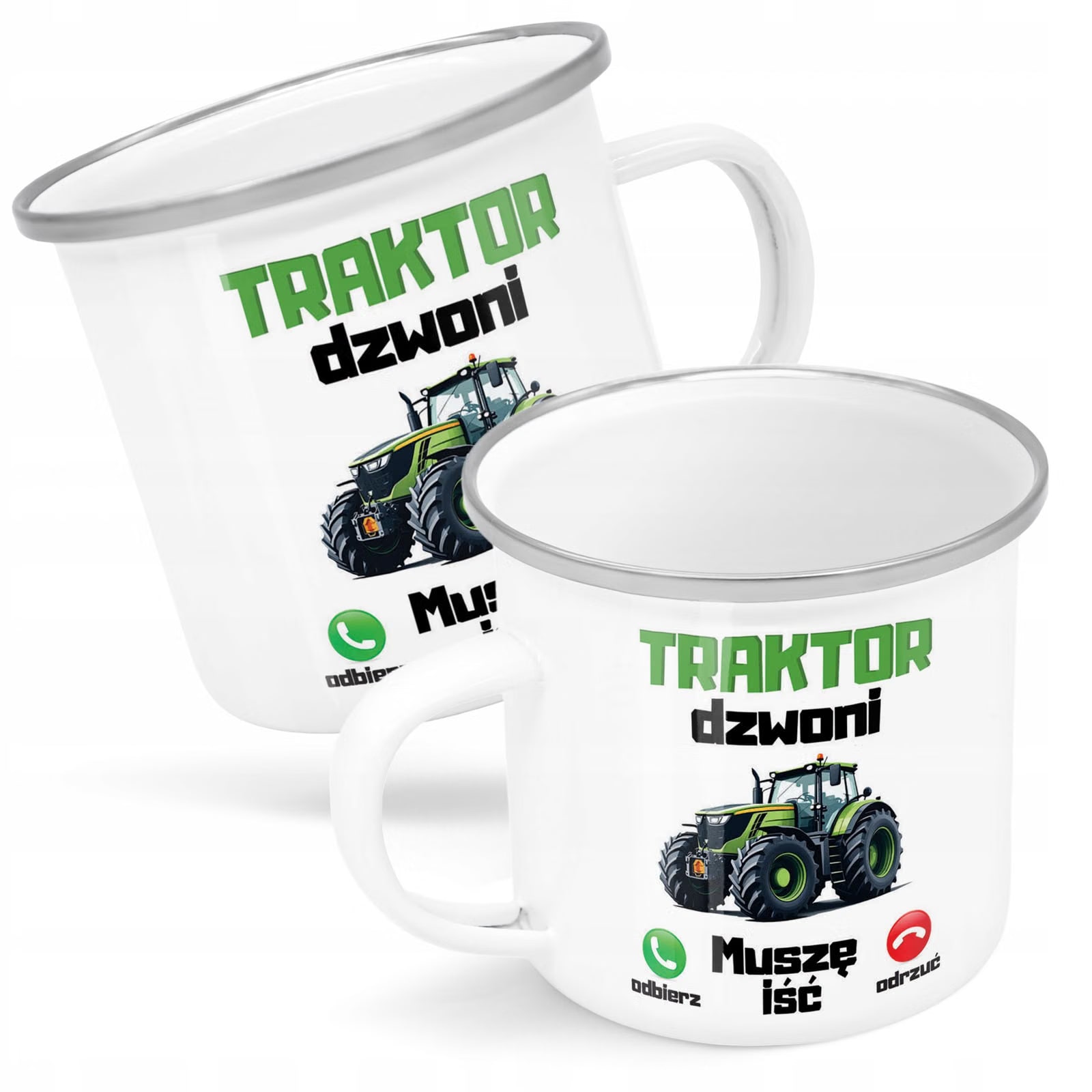 Kubek Emaliowany Rolnik Dla Rolnika Traktor z Nadrukiem Biały Metalowy