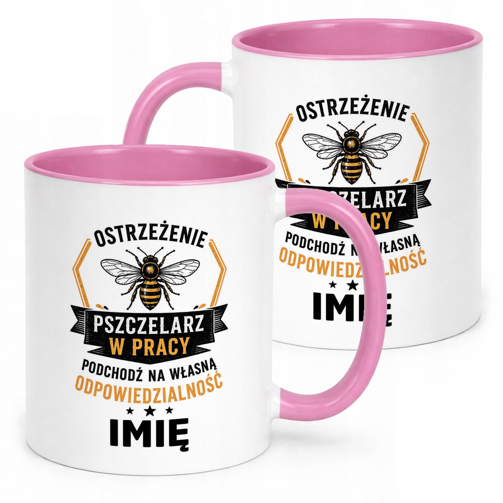 Różowy Kubek Personalizowany z nadrukiem Dla Pszczelarza Upominek Prezent