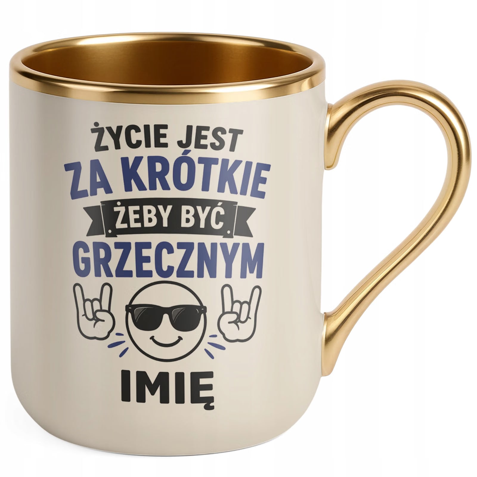 Kubek personalizowany z nadrukiem Premium Złoty Ecru Dzień Chłopaka