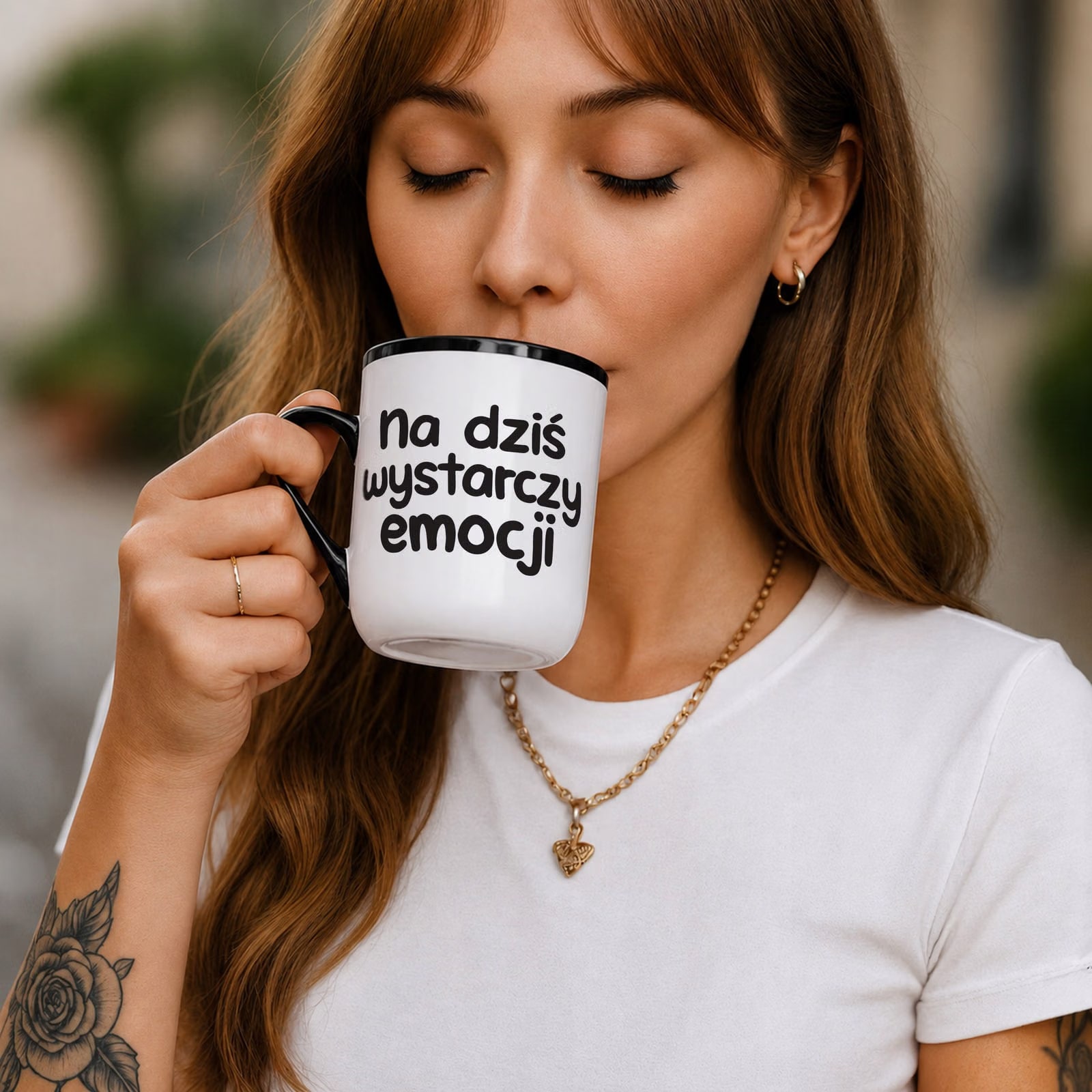 Kubek z nadrukiem Premium Czarny Na Dziś Wystarczy Emocji Upominek Prezent