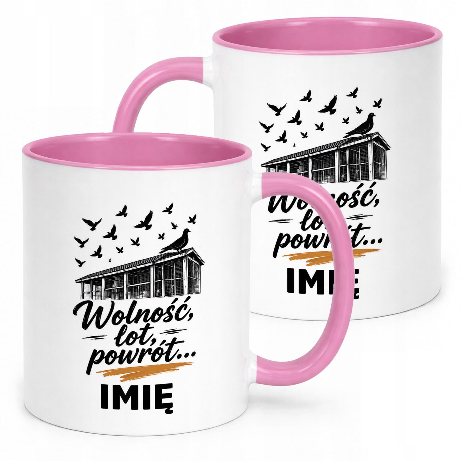 Różowy Kubek Personalizowany z nadrukiem Dla Gołębiarza Upominek Prezent