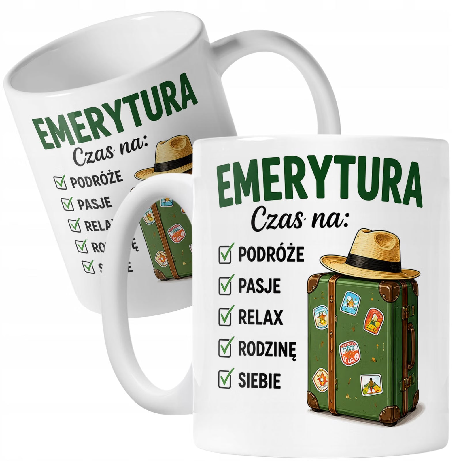 Biały Kubek z nadrukiem Emerytura Dla Emeryta Emerytki Upominek Prezent
