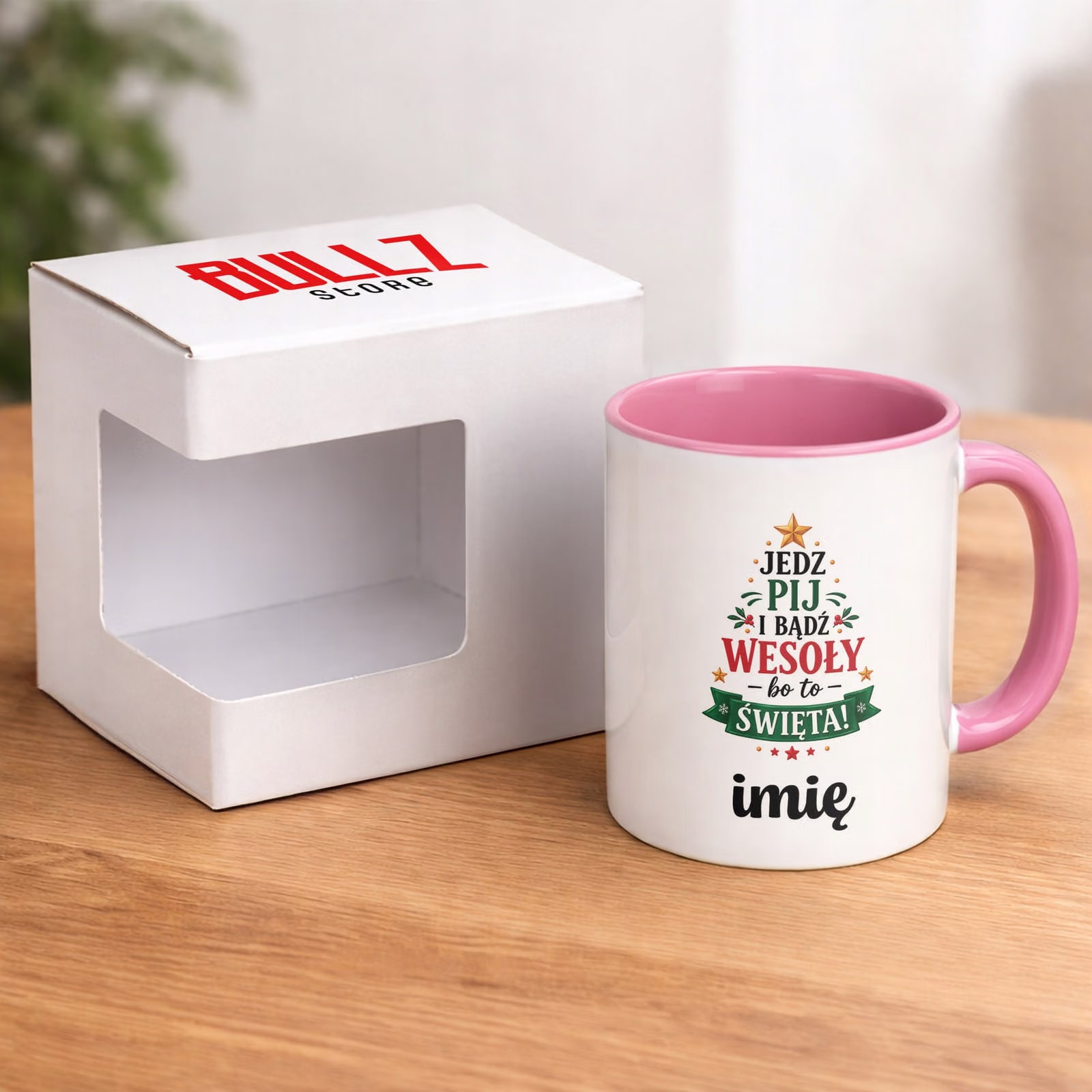 Kubek Różowy Personalizowany z Nadrukiem Boże Narodzenie Święta Prezent