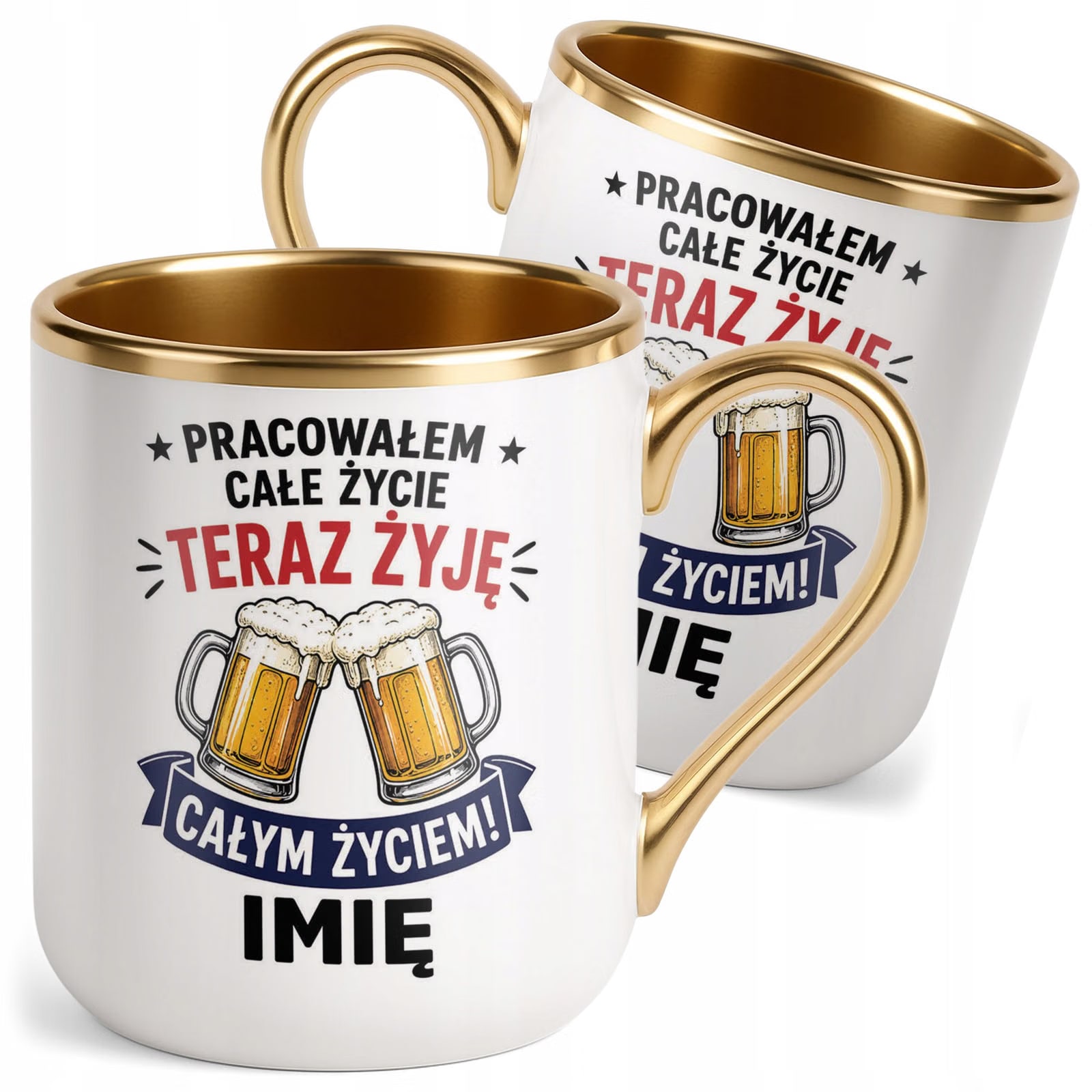 Kubek Personalizowany z nadrukiem Premium Złoty Emerytura Prezent