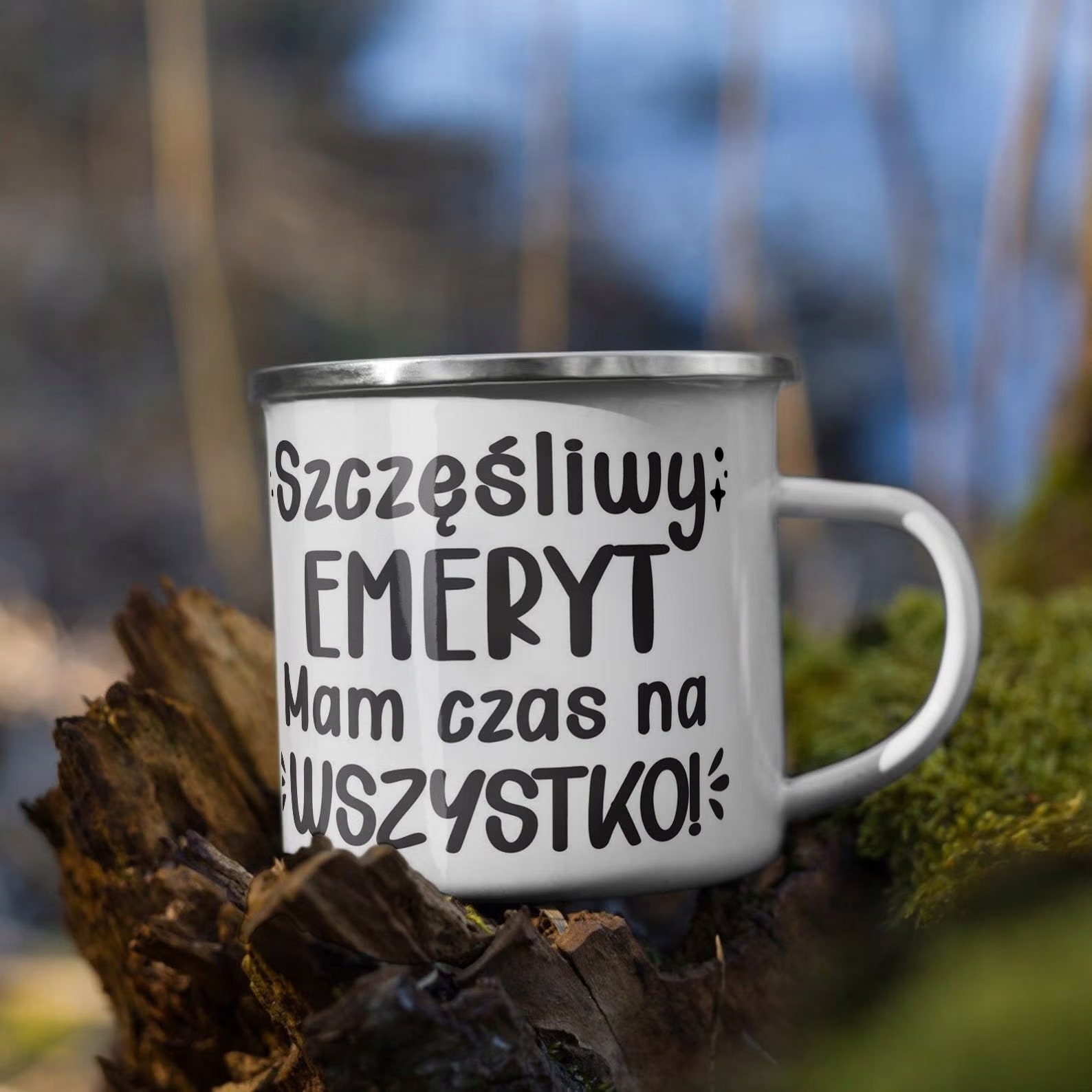 Kubek Emaliowany z okazji Emerytury Dla Emeryta z Nadrukiem Biały Metalowy