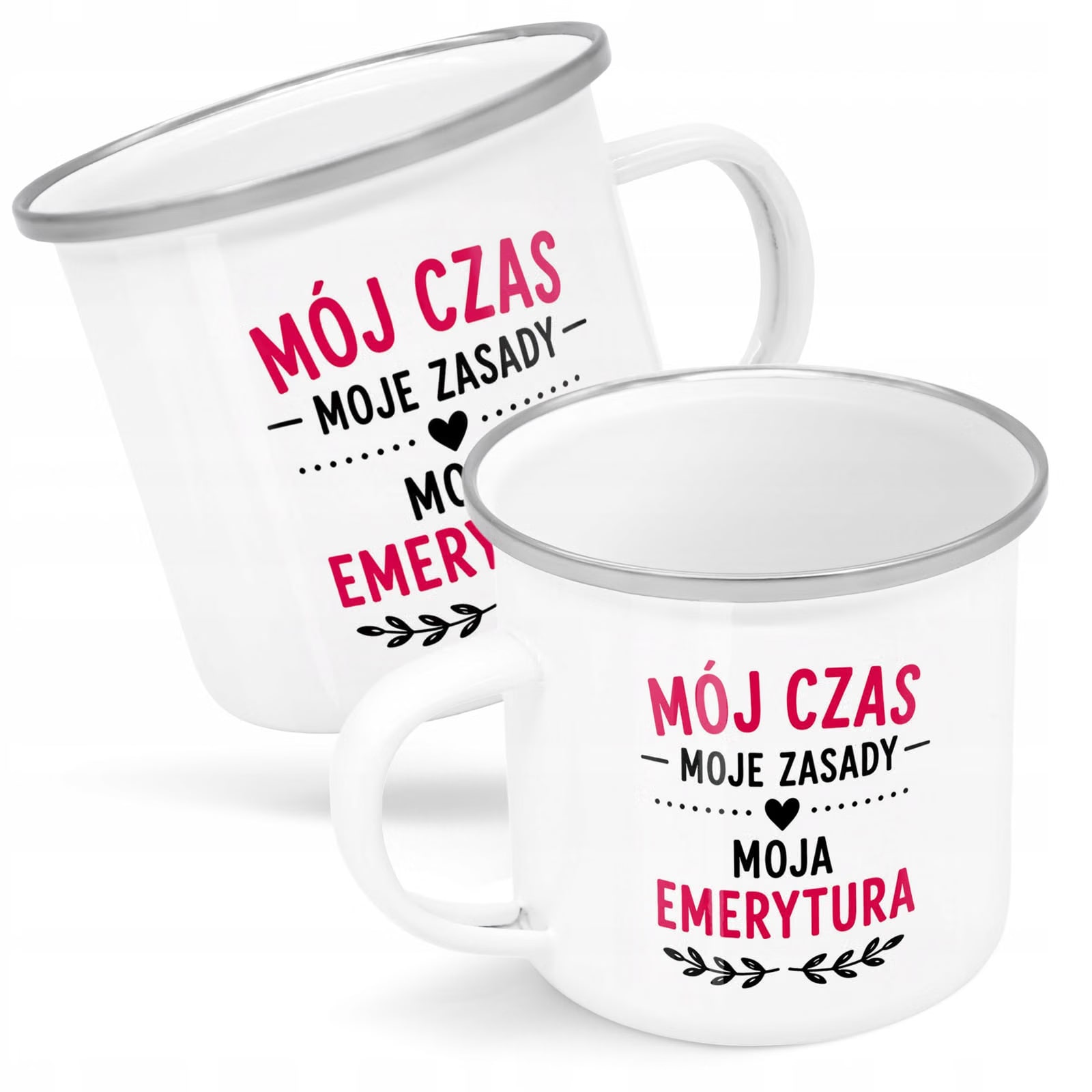 Kubek Emaliowany Emerytura Dla Emerytki z Nadrukiem Biały Metalowy Prezent