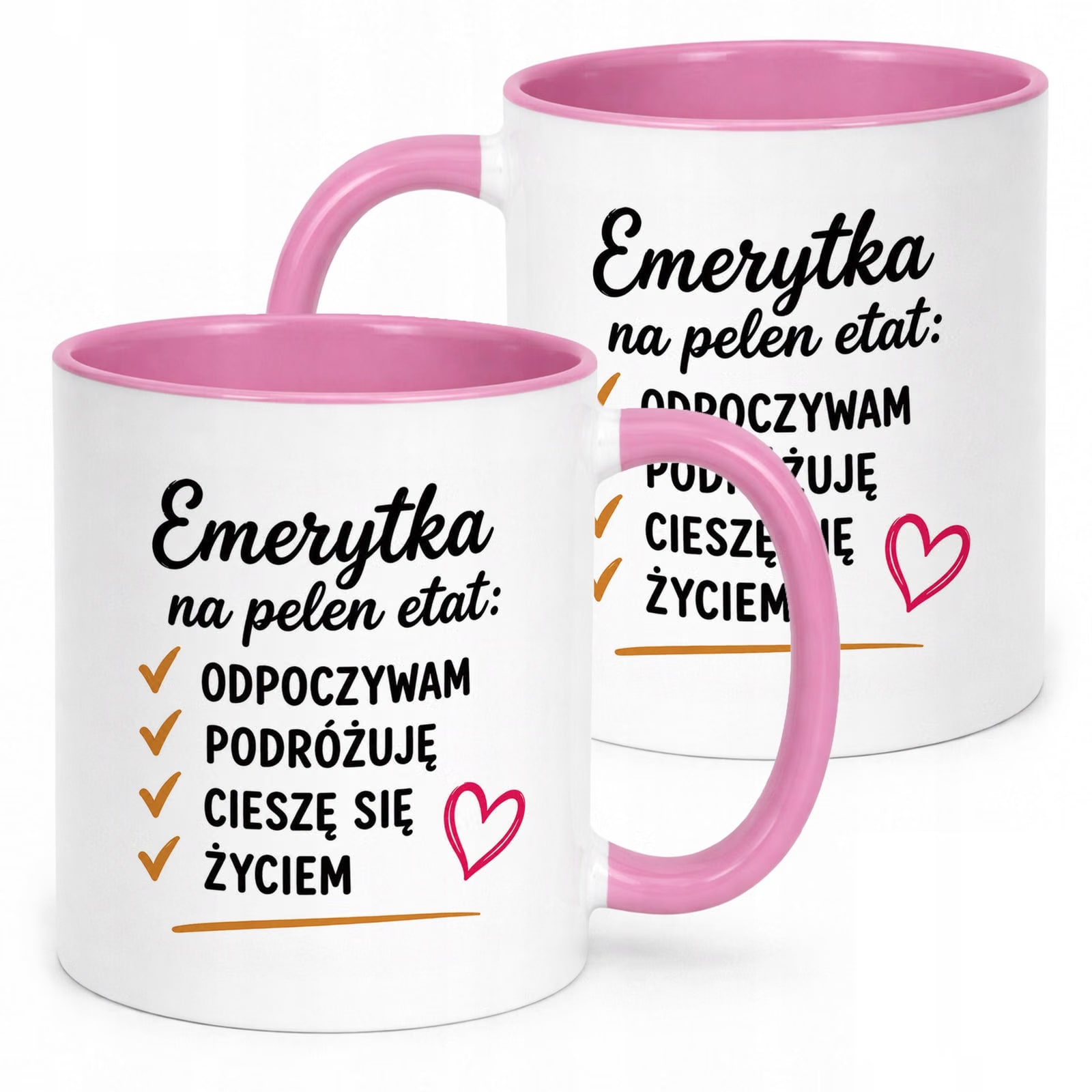 Kubek Różowy z nadrukiem Emerytura Dla Emerytki Upominek Prezent