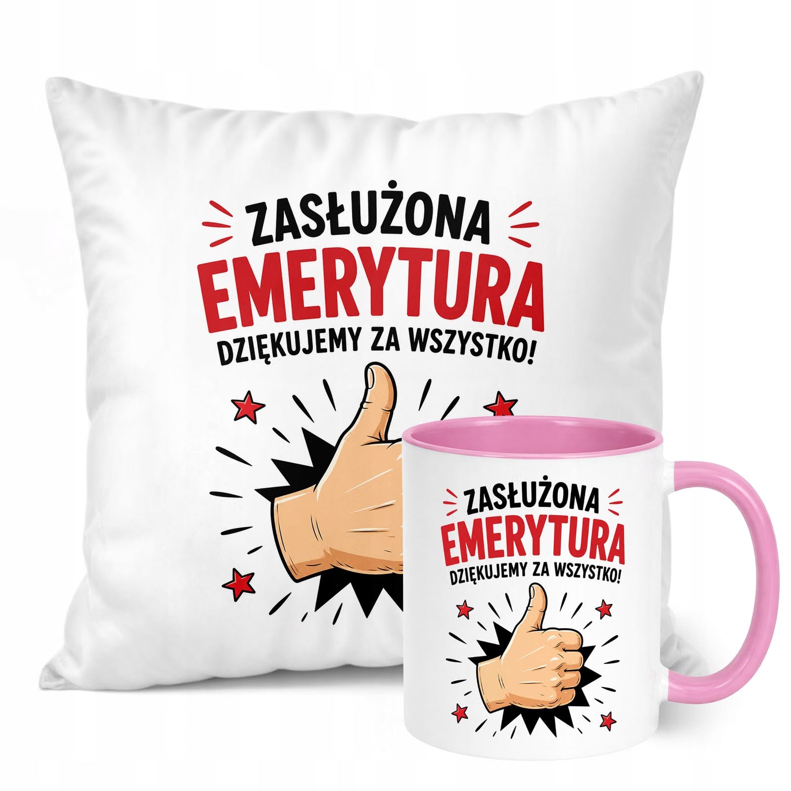 Zestaw Kubek Różowy Poduszka Z Nadrukiem Emerytura Prezent