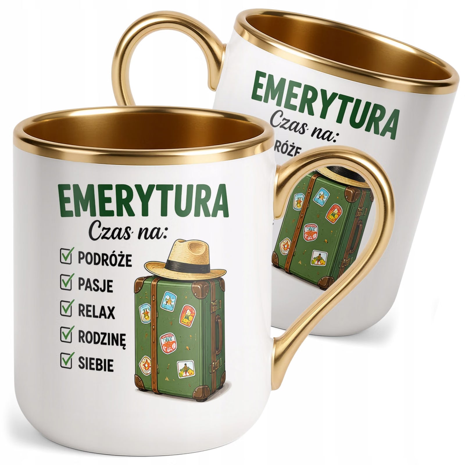 Kubek z nadrukiem Premium Złoty Emerytura Dla Emeryta Emerytki Prezent