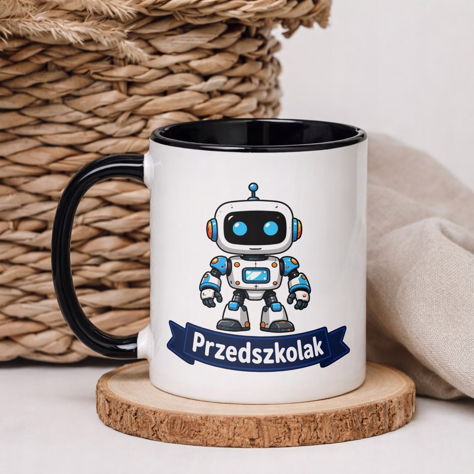 Kubek Czarny z nadrukiem Przedszkolak Szkoła Dla Dzieci Prezent